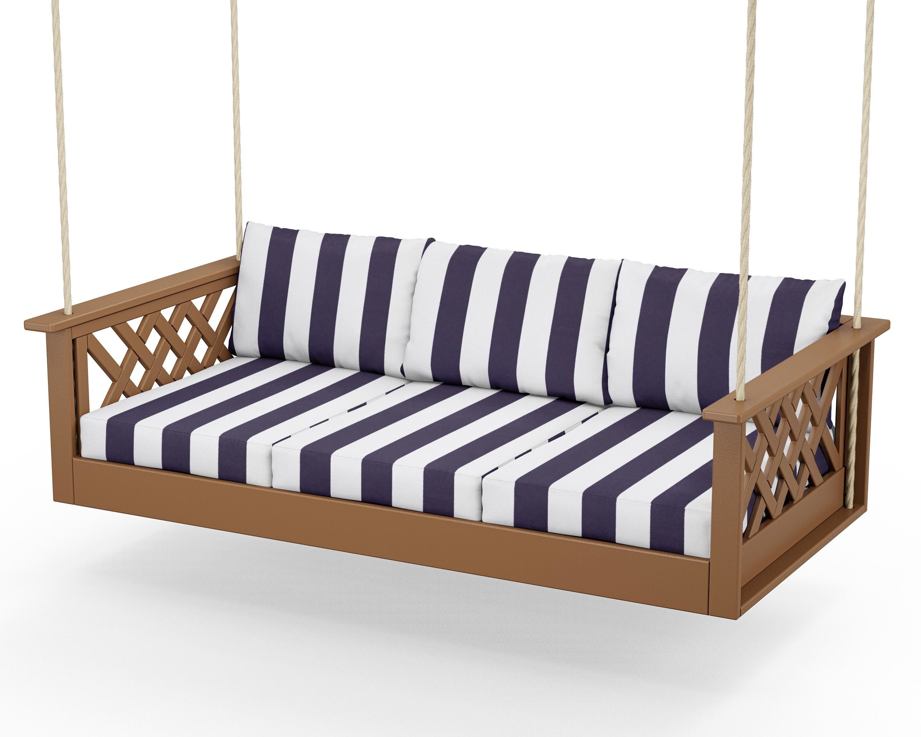 Wovendale Daybed Swing in Teak / Cabana Stripe Navy