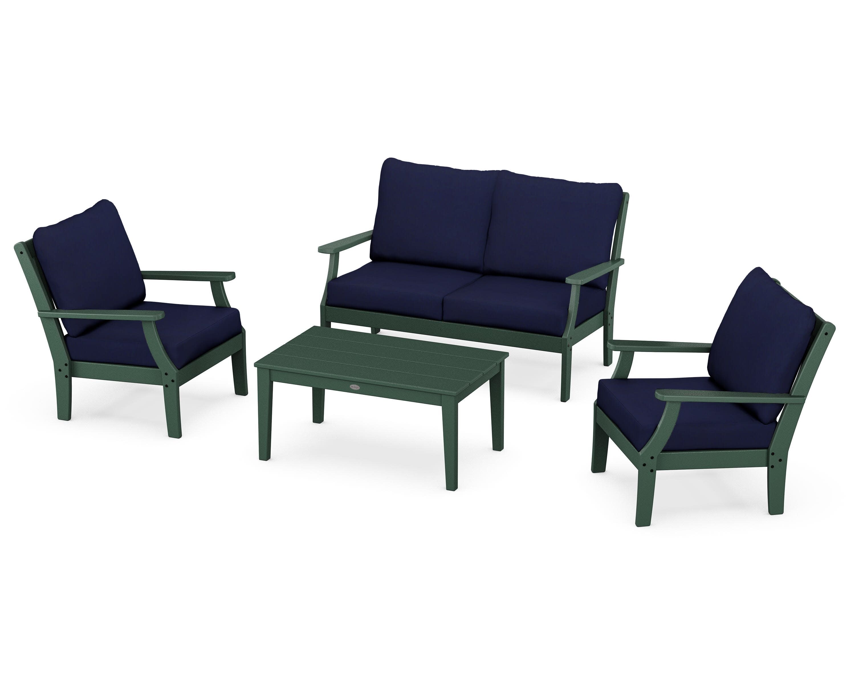 Braxton 4-Piece Deep Seating Chair Set in Green / Navy