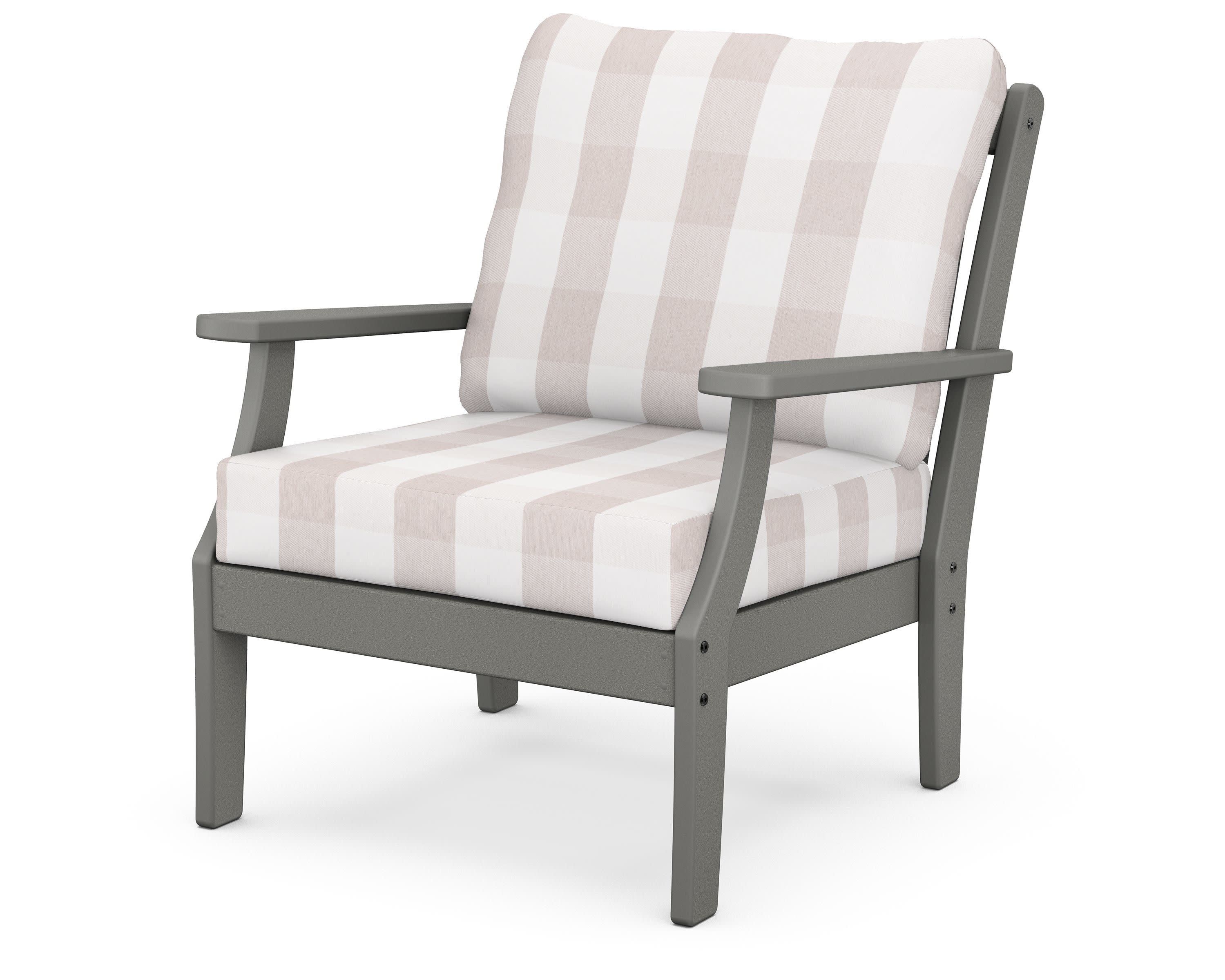 Braxton Deep Seating Chair in Slate Grey / Buffalo Plaid Dune Burlap