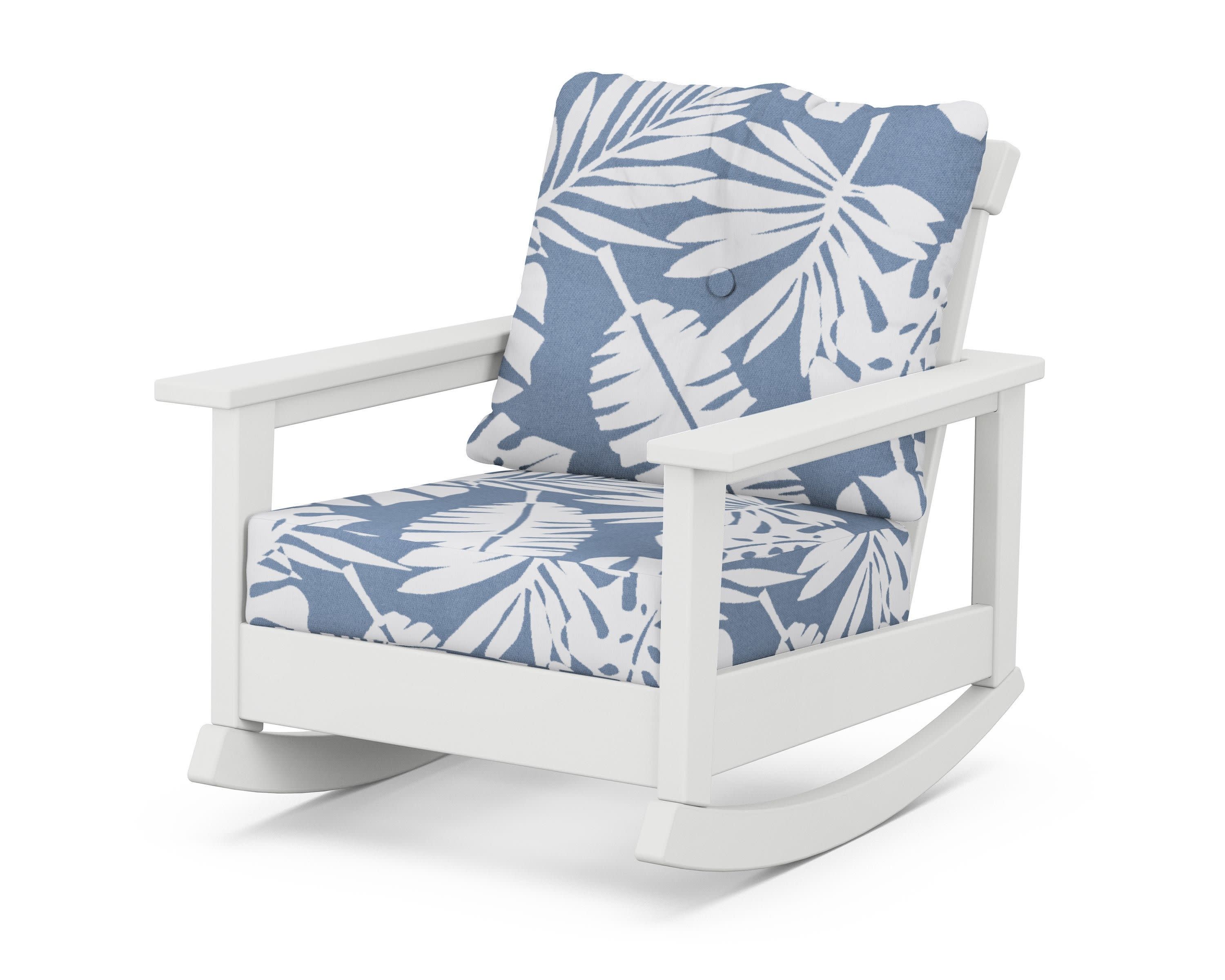 Prescott Deep Seating Rocking Chair in White / Leaf Sky Blue