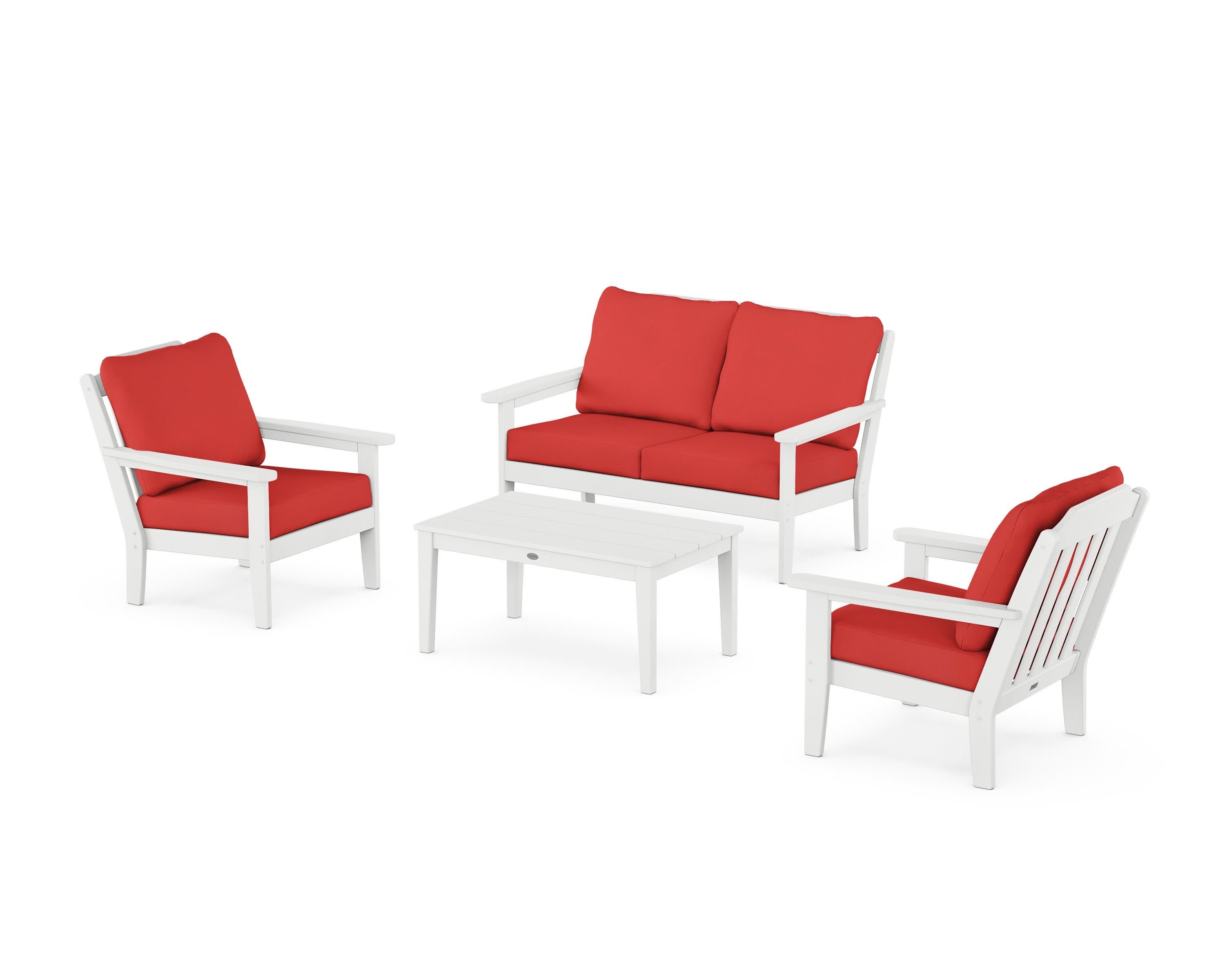 Cottage 4-Piece Deep Seating Set with Loveseat in White / Crimson Linen