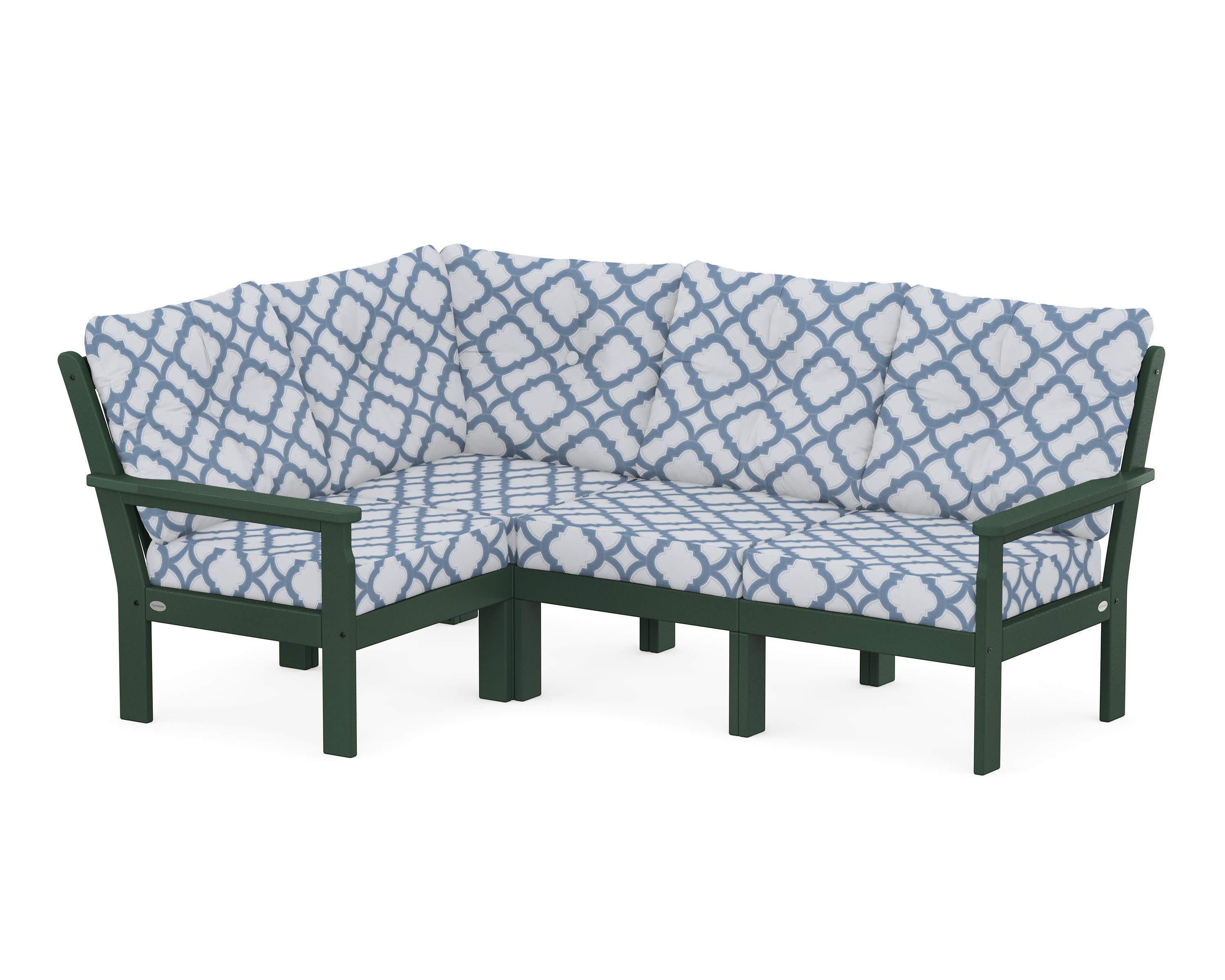Vineyard 4-Piece Sectional in Green / Trellis Sky Blue