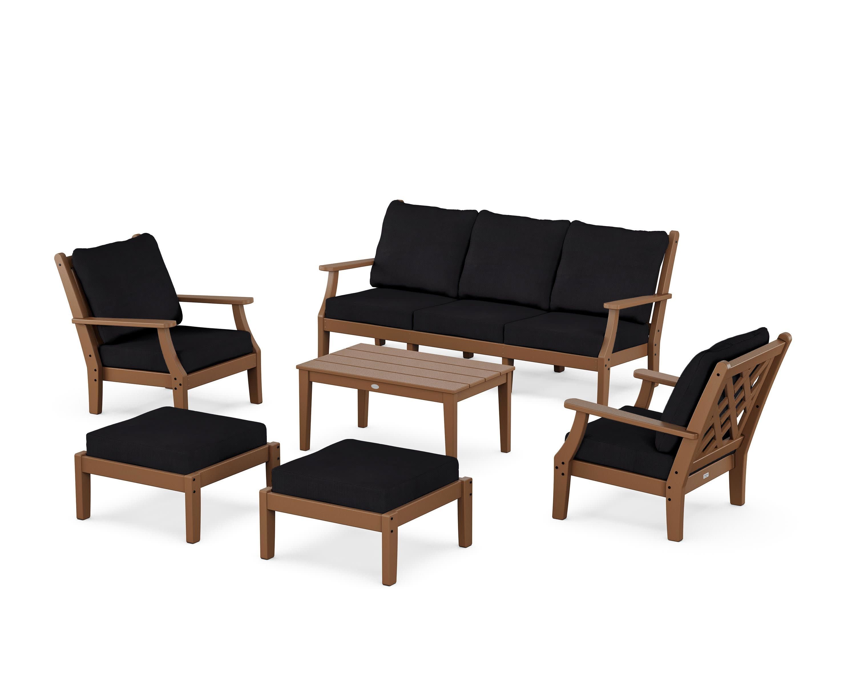 Wovendale 6-Piece Lounge Sofa Set in Teak / Midnight Linen