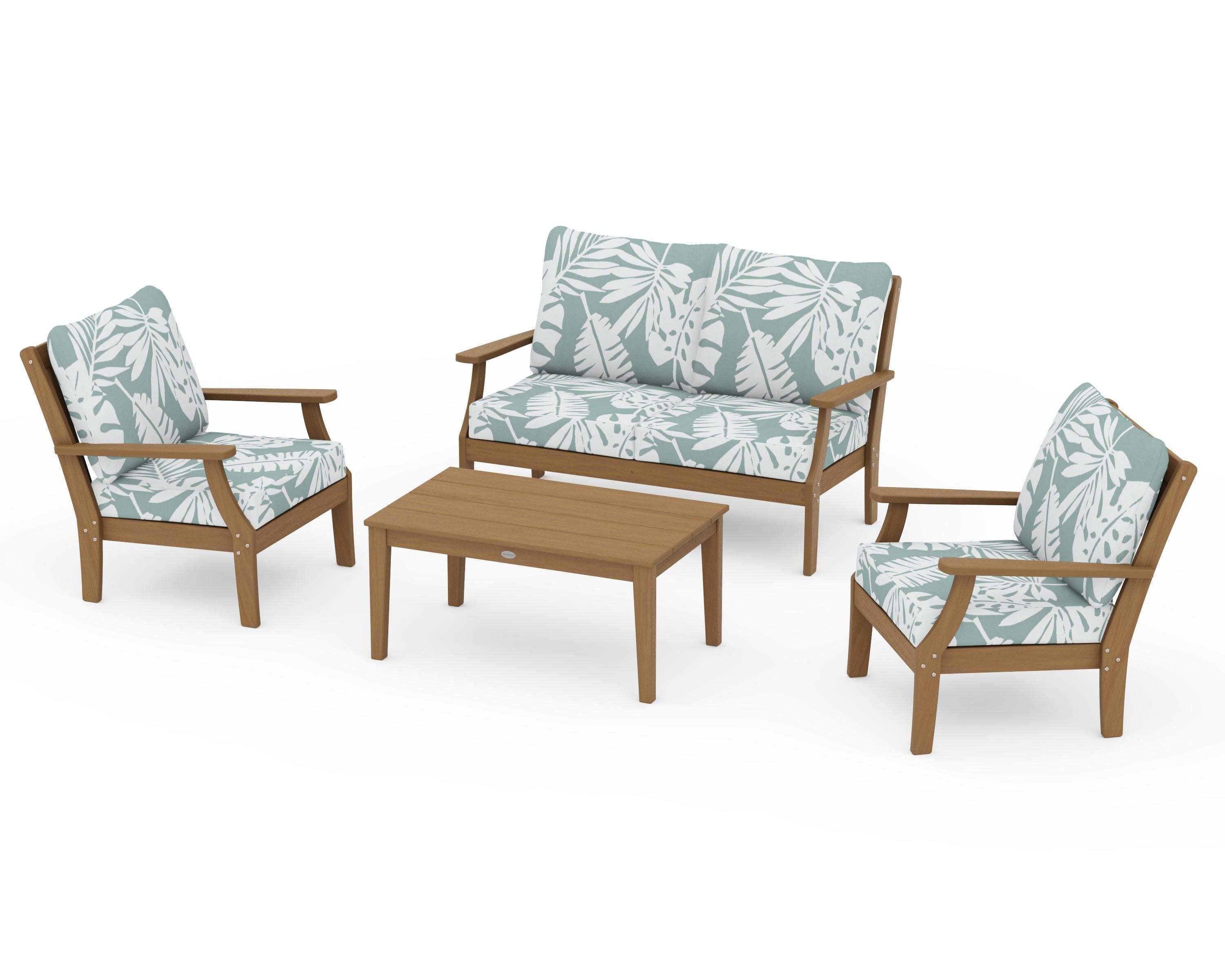 Braxton 4-Piece Deep Seating Chair Set in Natural / Leaf Glacier Spa