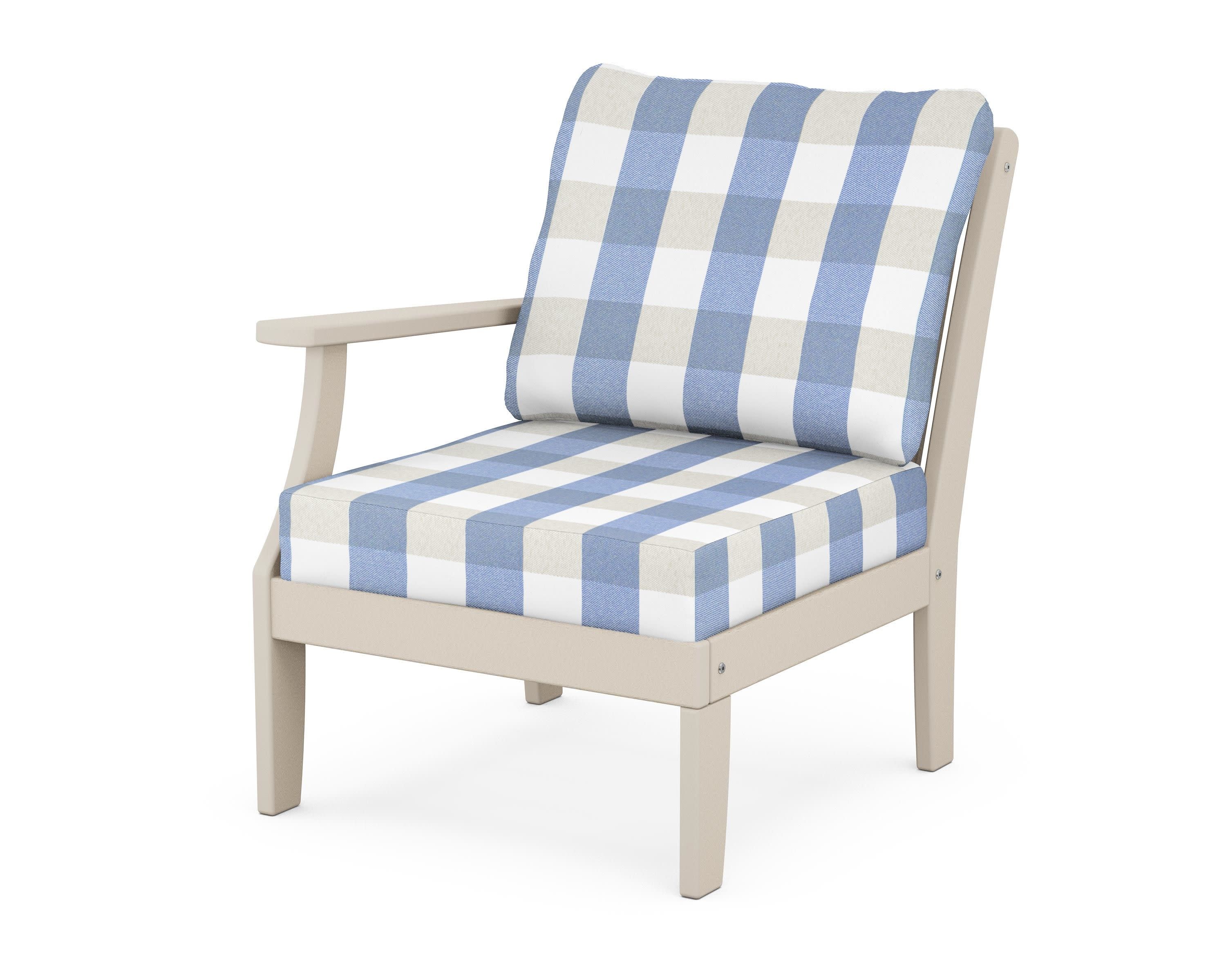 Braxton Modular Left Arm Chair in Sand / Buffalo Plaid Sky Blue