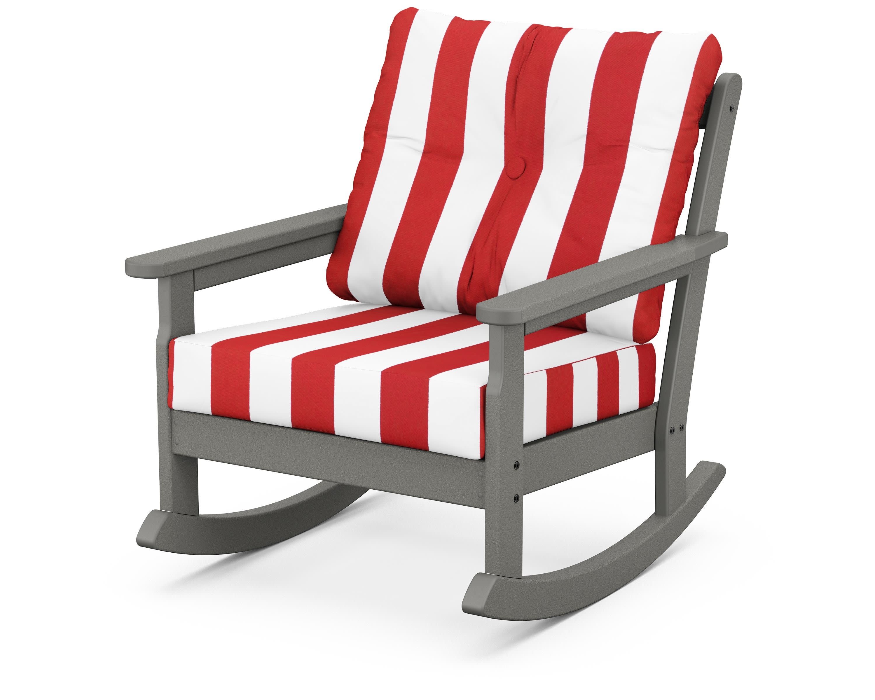 Vineyard Deep Seating Rocking Chair in Slate Grey / Cabana Stripe Crimson