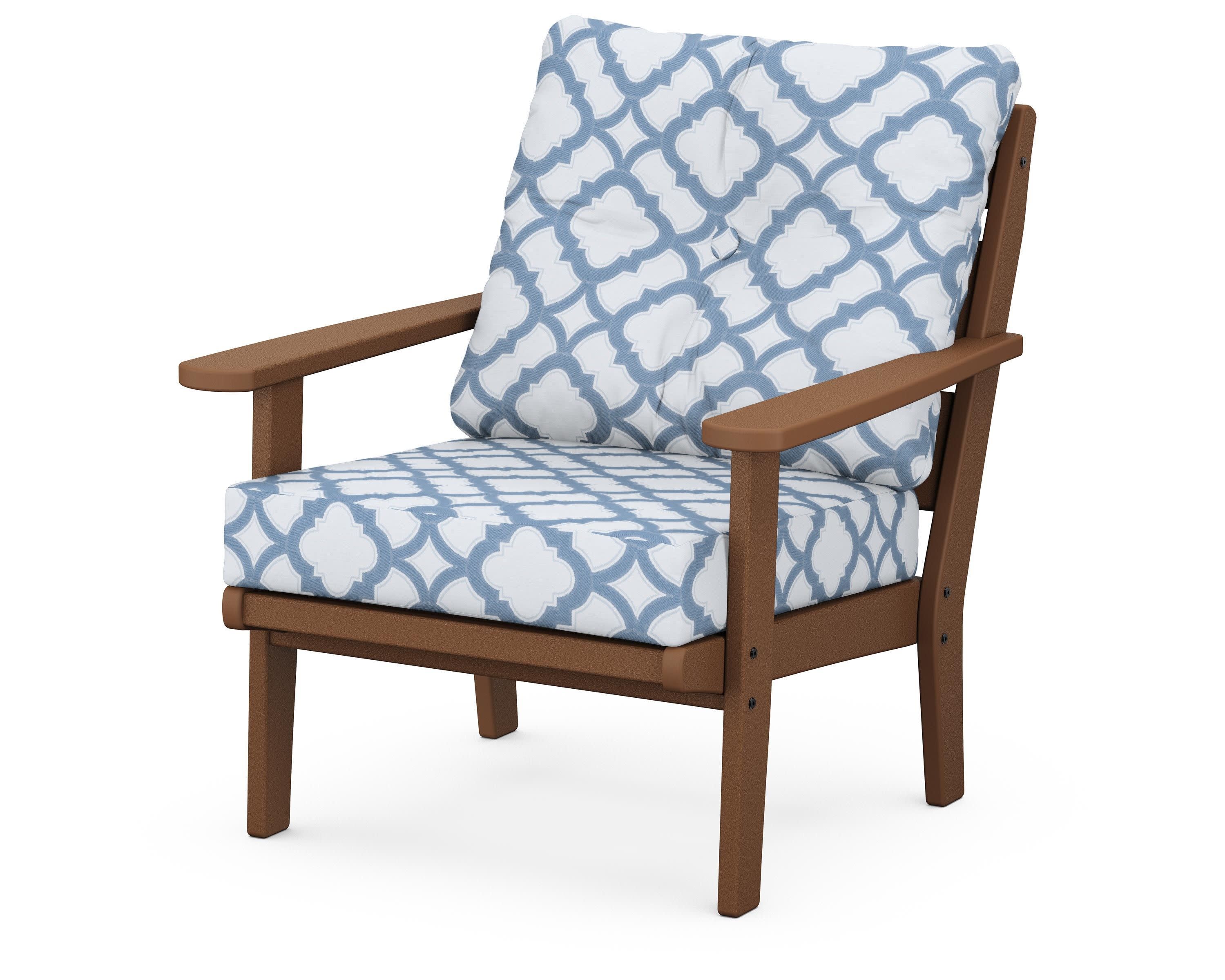 Lakeside Deep Seating Chair in Teak / Trellis Sky Blue