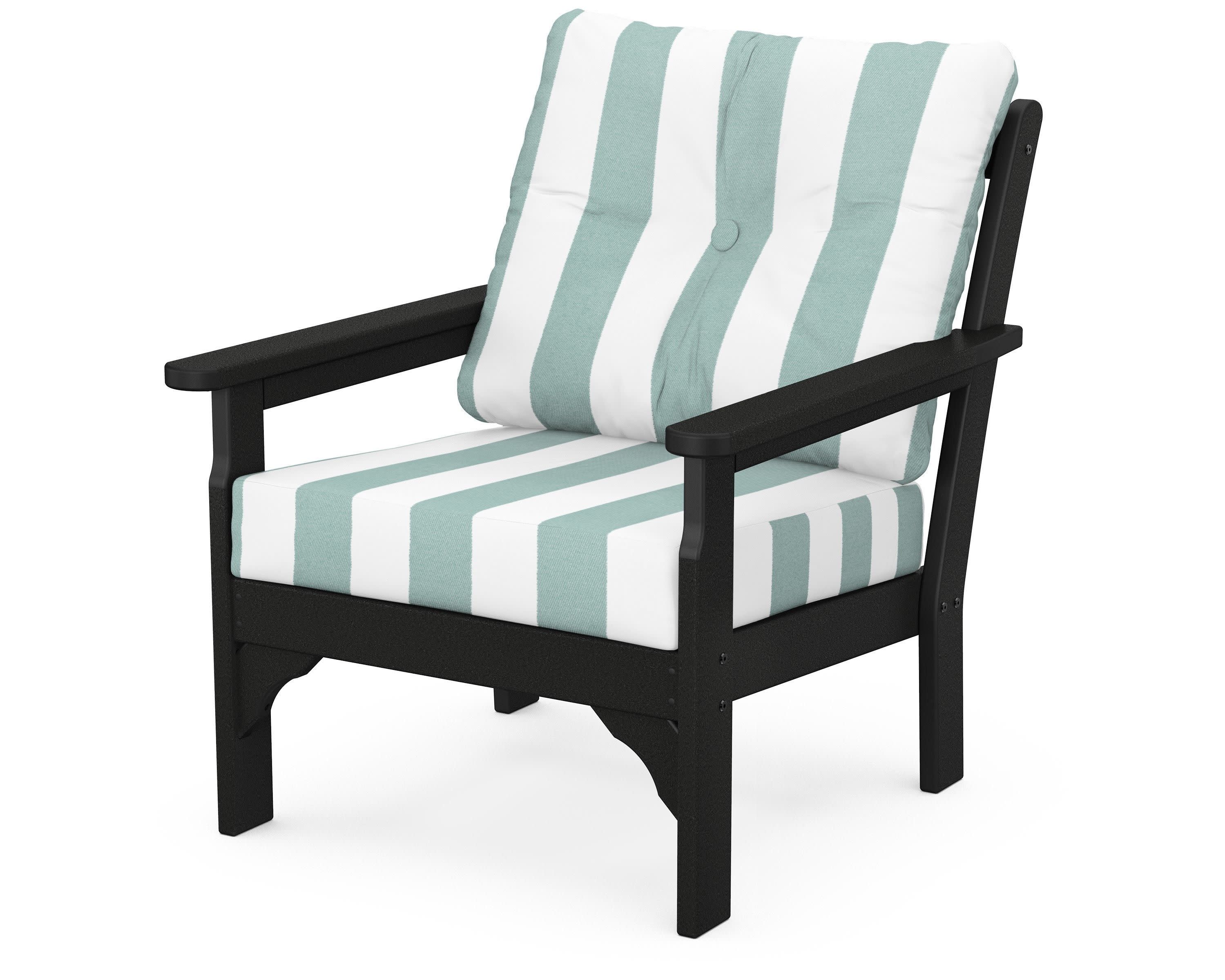 Vineyard Deep Seating Chair in Black / Cabana Stripe Glacier Spa