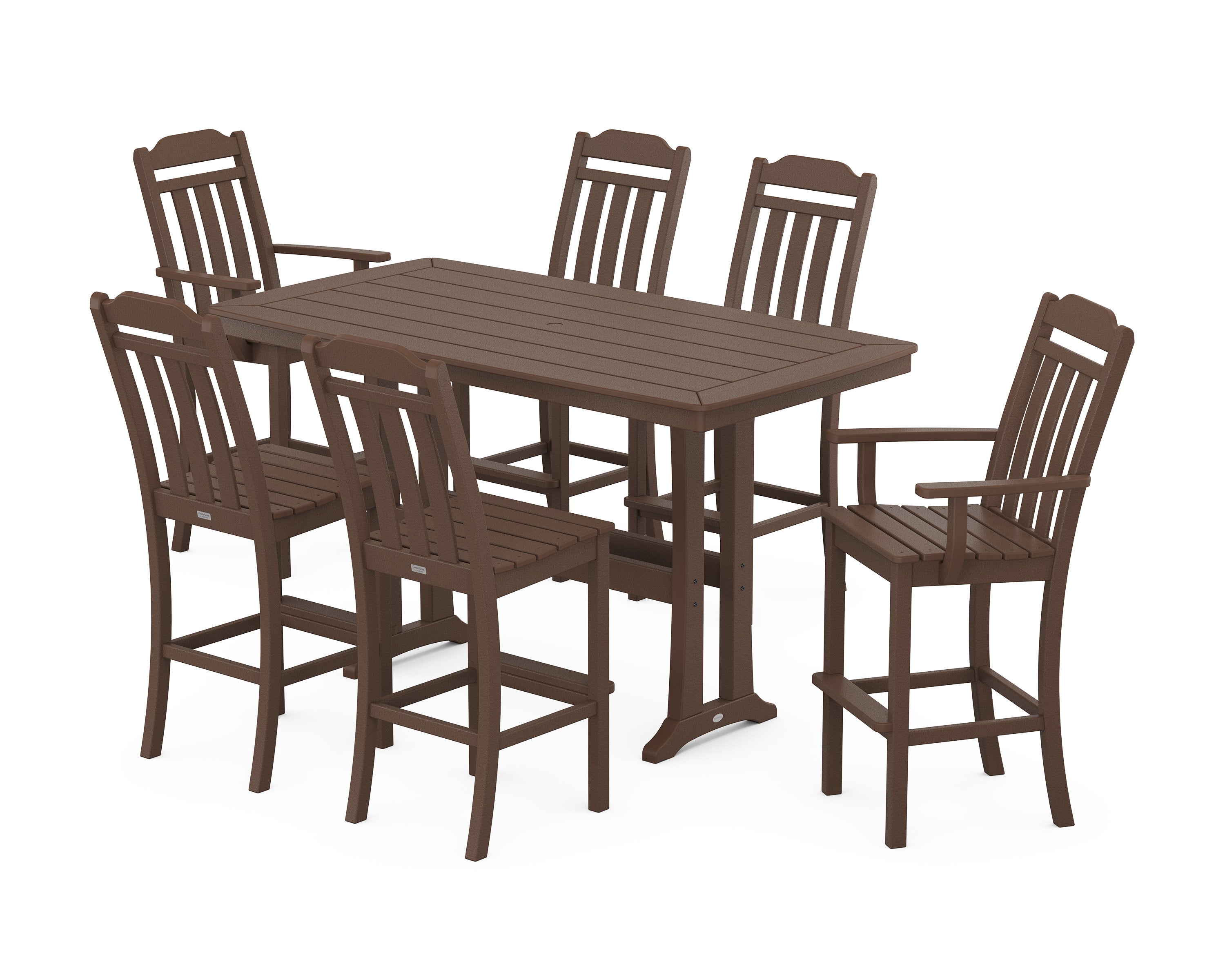 Cottage 7-Piece Bar Set with Trestle Legs in Mahogany