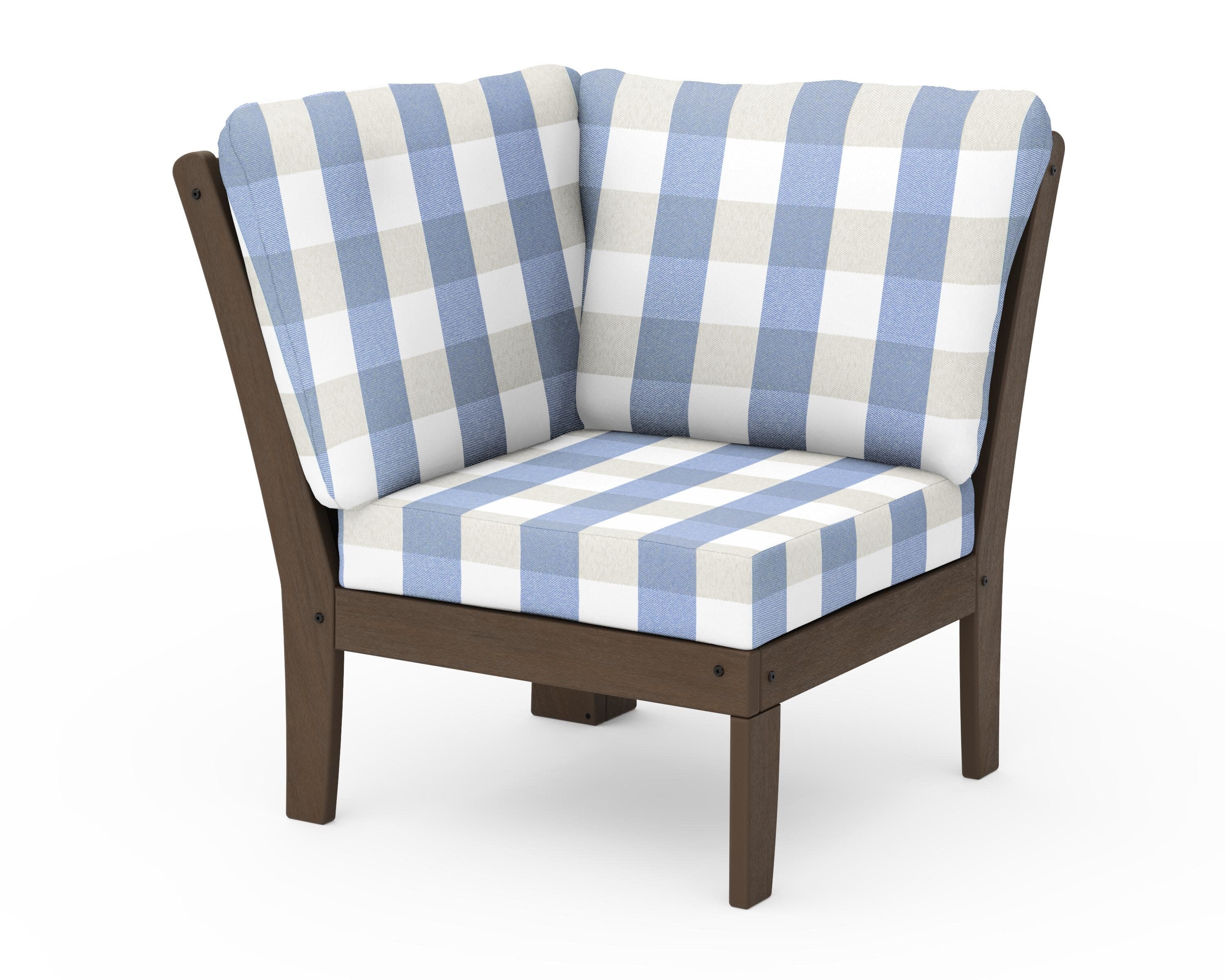 Braxton Modular Corner Chair in Kona / Buffalo Plaid Sky Blue