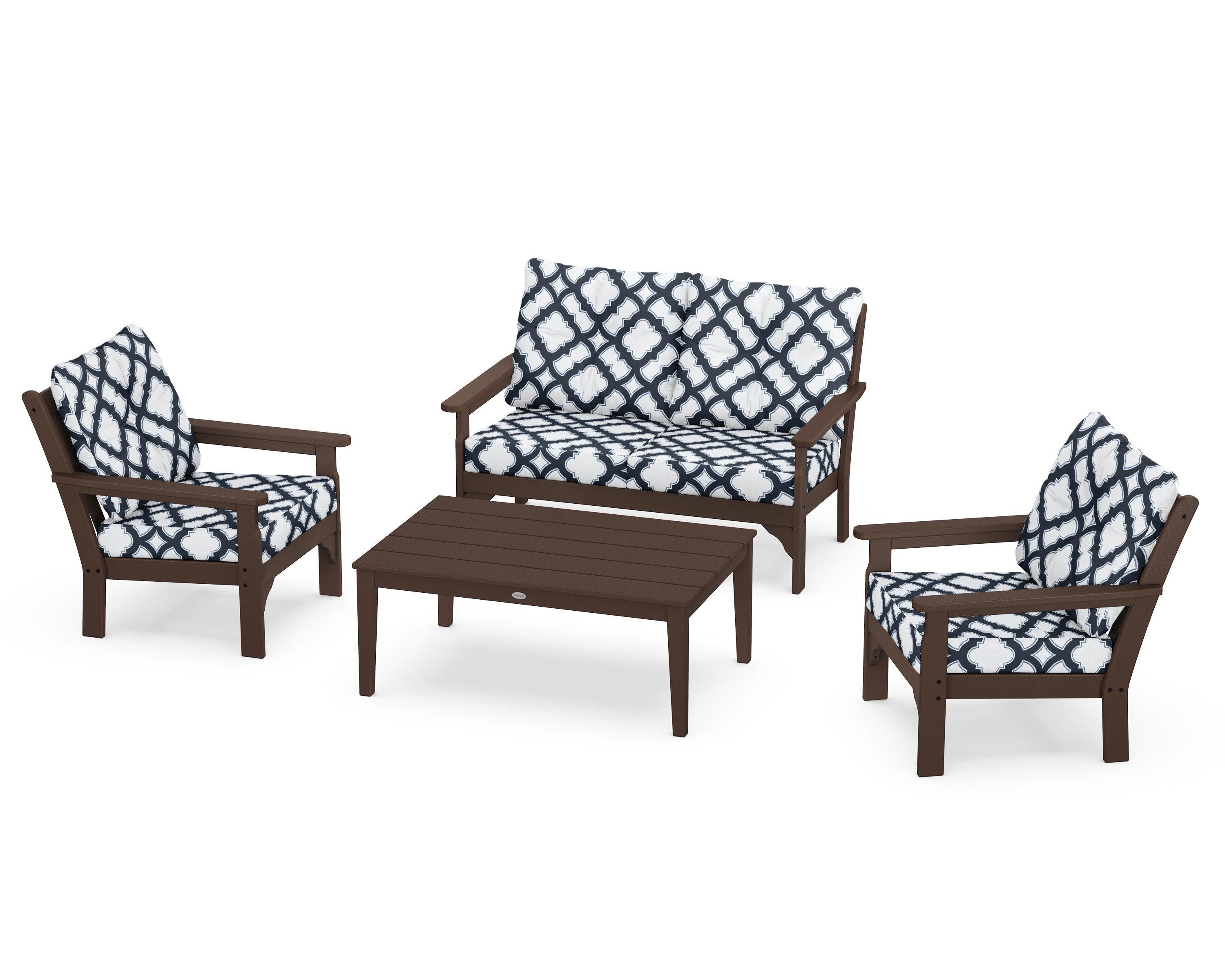 Vineyard 4-Piece Deep Seating Set in Mahogany / Trellis Marine Indigo