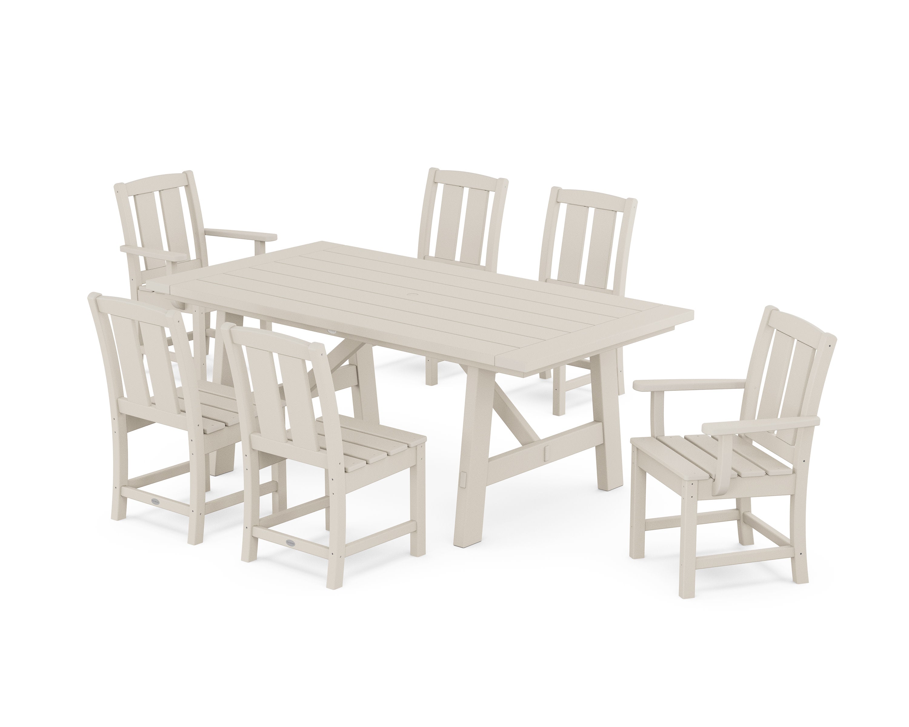 Mission 7-Piece Rustic Farmhouse Dining Set in Sand