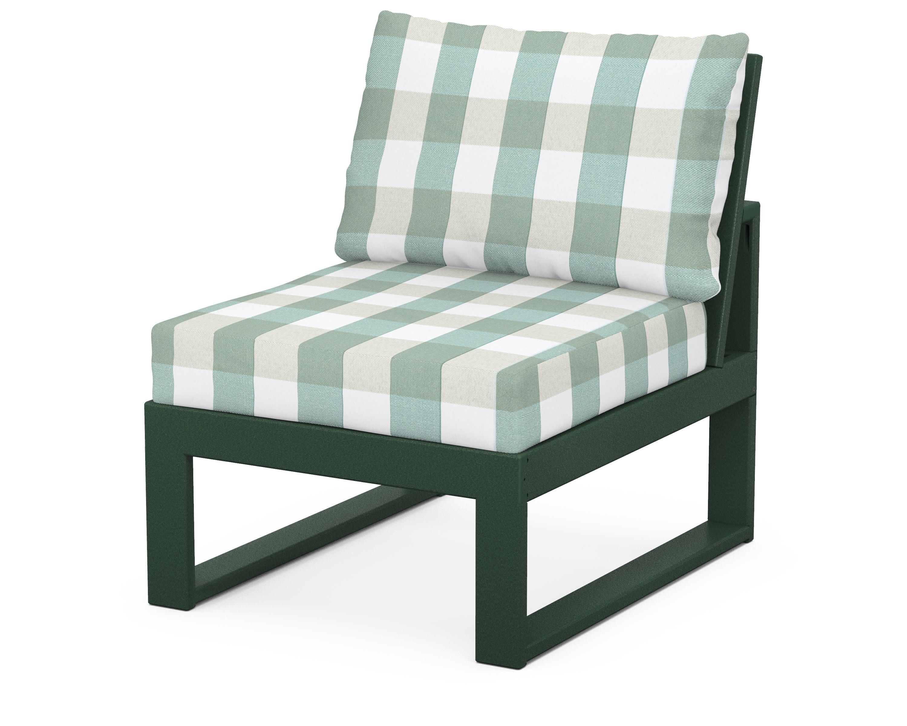 Modular Armless Chair in Green / Buffalo Plaid Glacier Spa