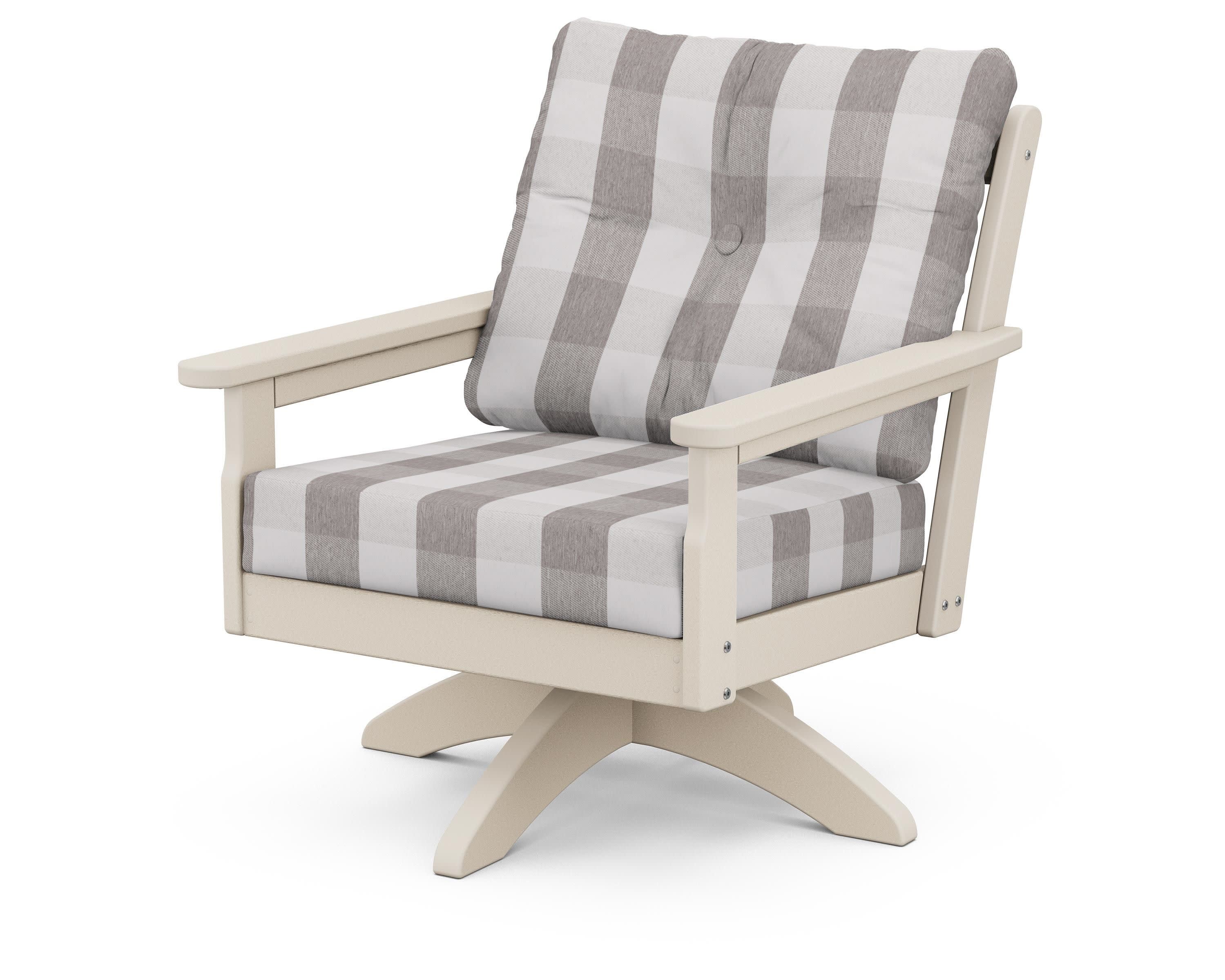Vineyard Deep Seating Swivel Chair in Sand / Buffalo Plaid Grey Mist