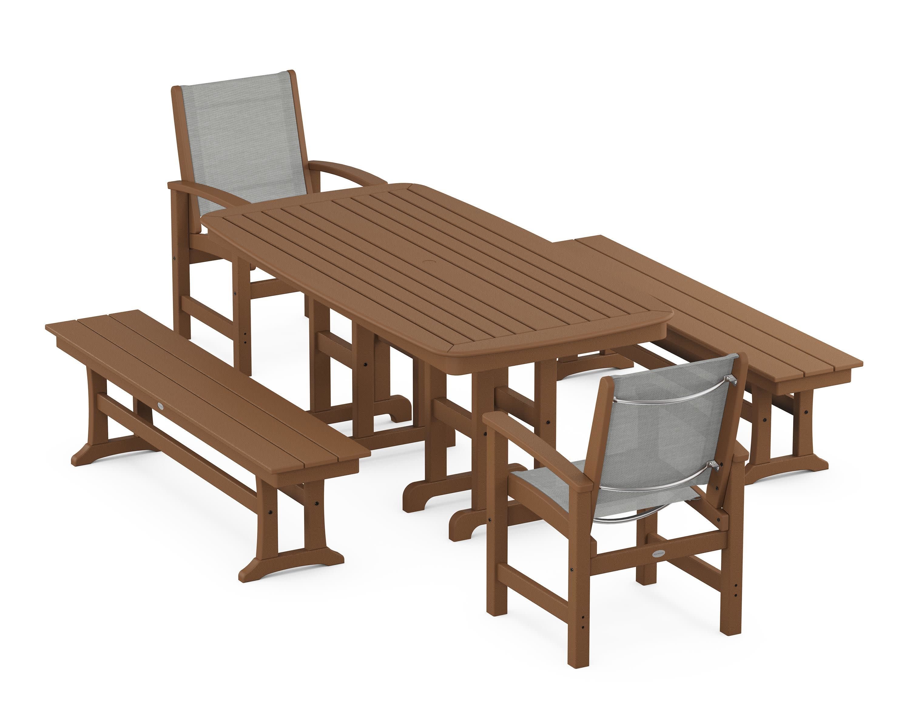 Coastal 5-Piece Dining Set in Teak / Metallic Sling