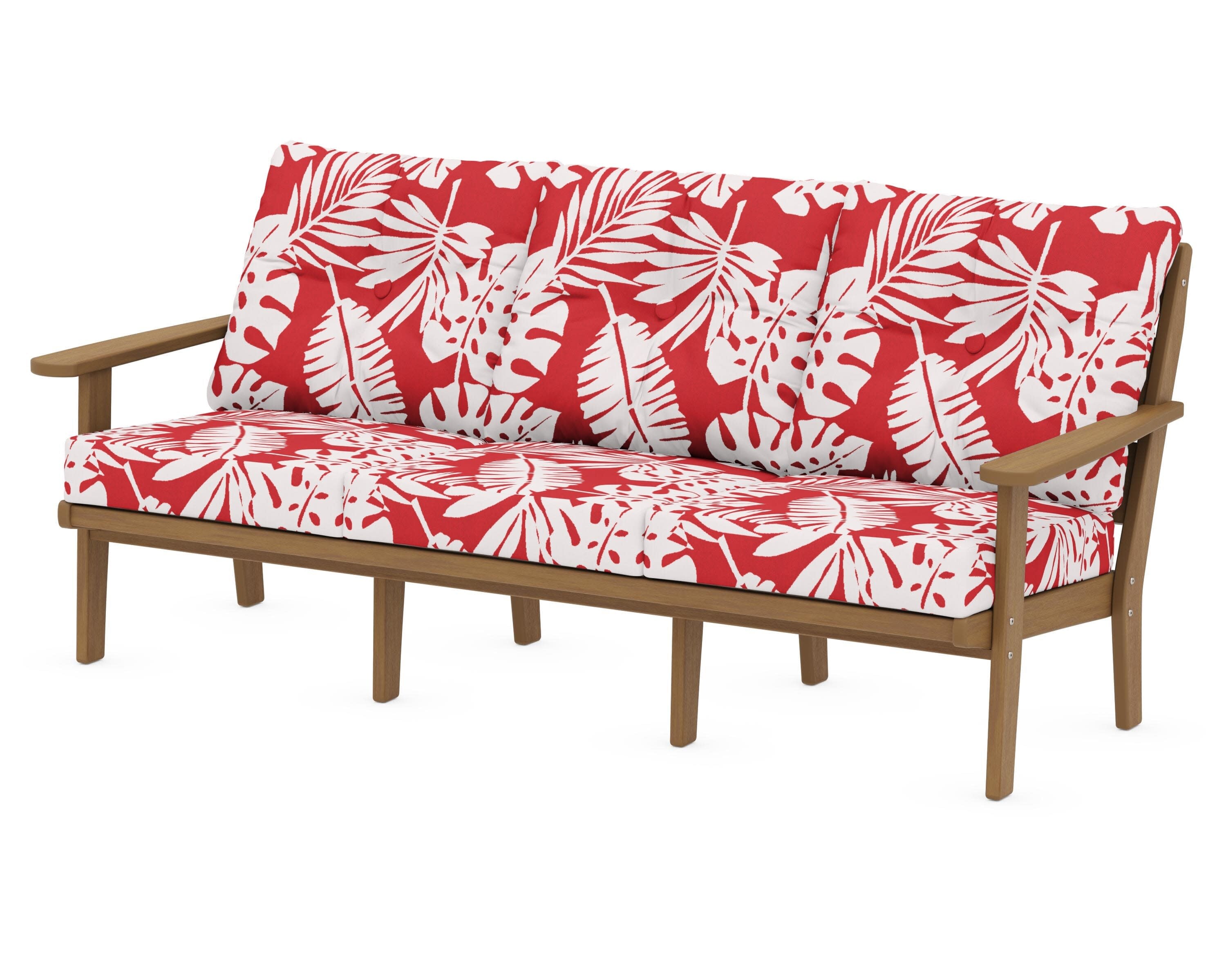 Lakeside Deep Seating Sofa in Natural / Leaf Crimson