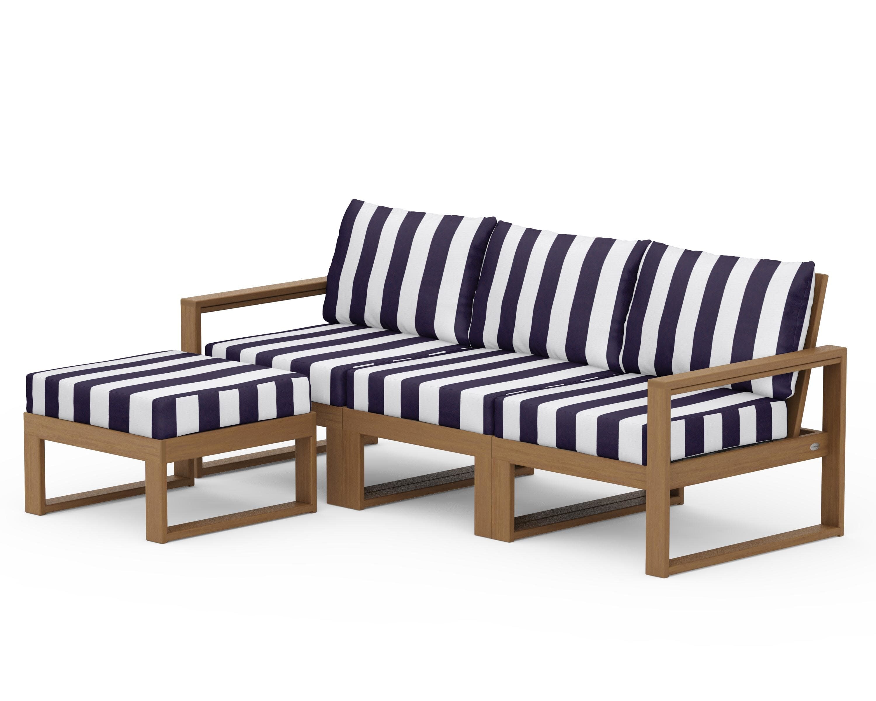 EDGE 4-Piece Modular Deep Seating Set with Ottoman in Natural / Cabana Stripe Navy
