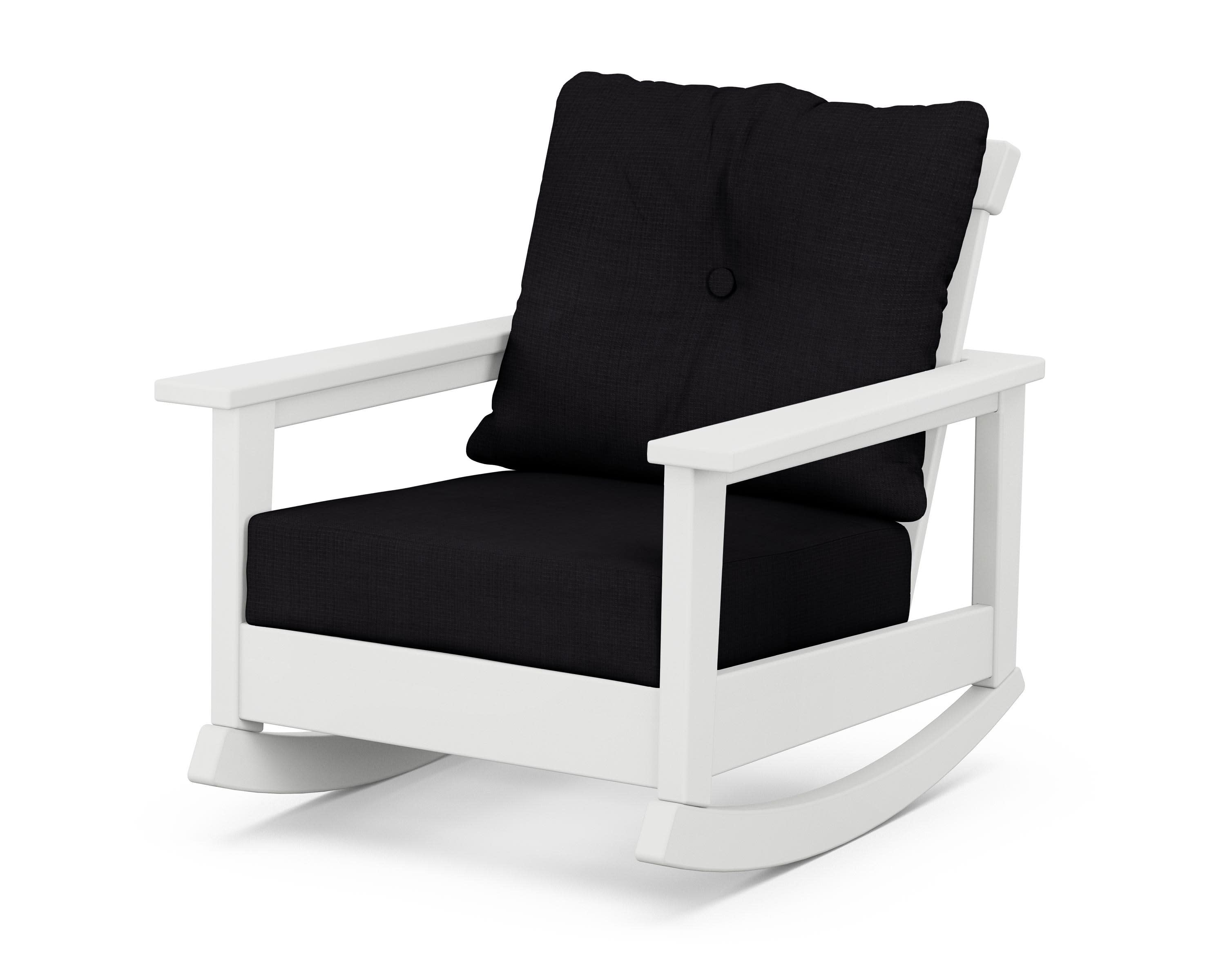 Prescott Deep Seating Rocking Chair in White / Midnight Linen