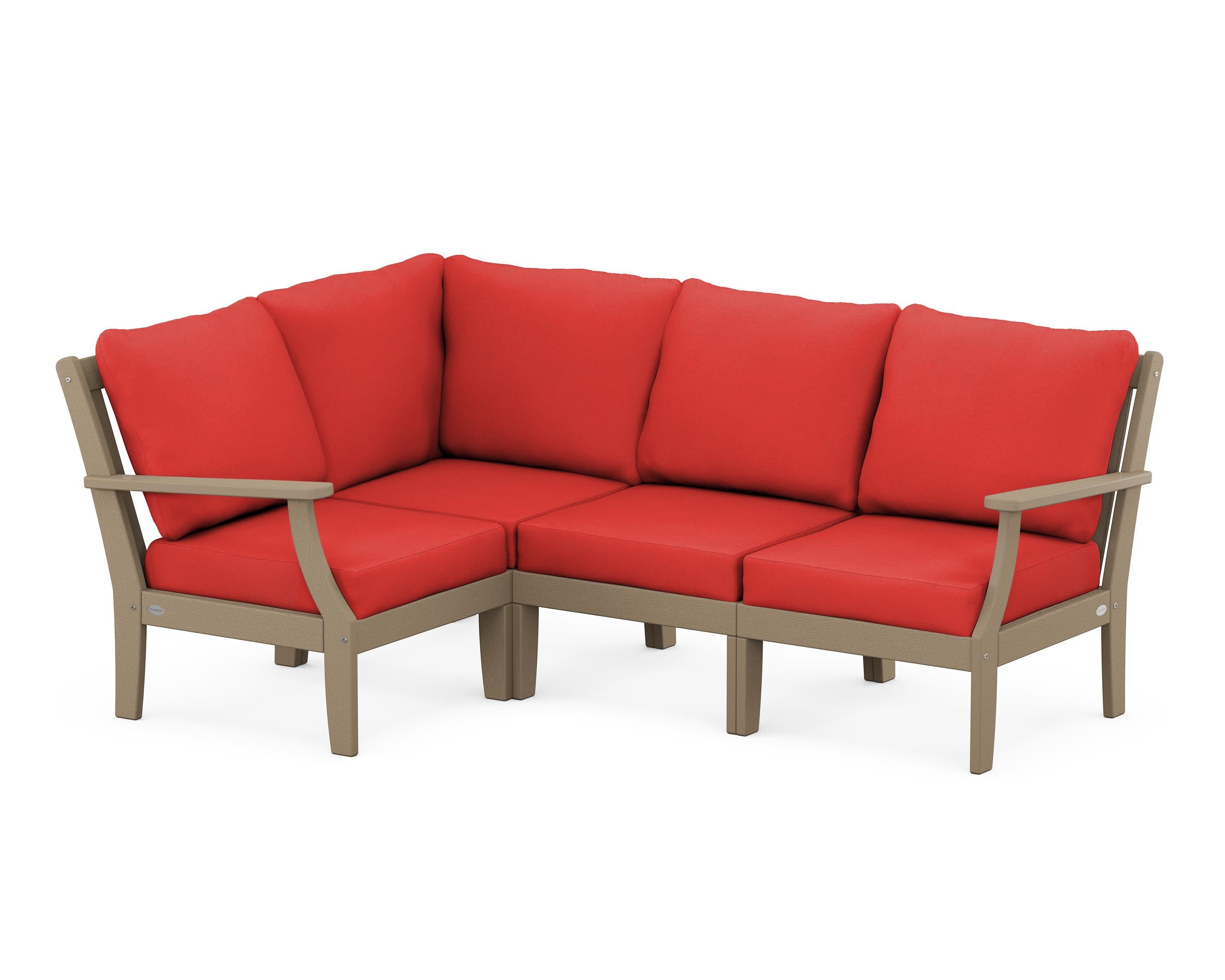 Braxton Modular 4-Piece Deep Seating Set in Vintage Sahara / Crimson Linen