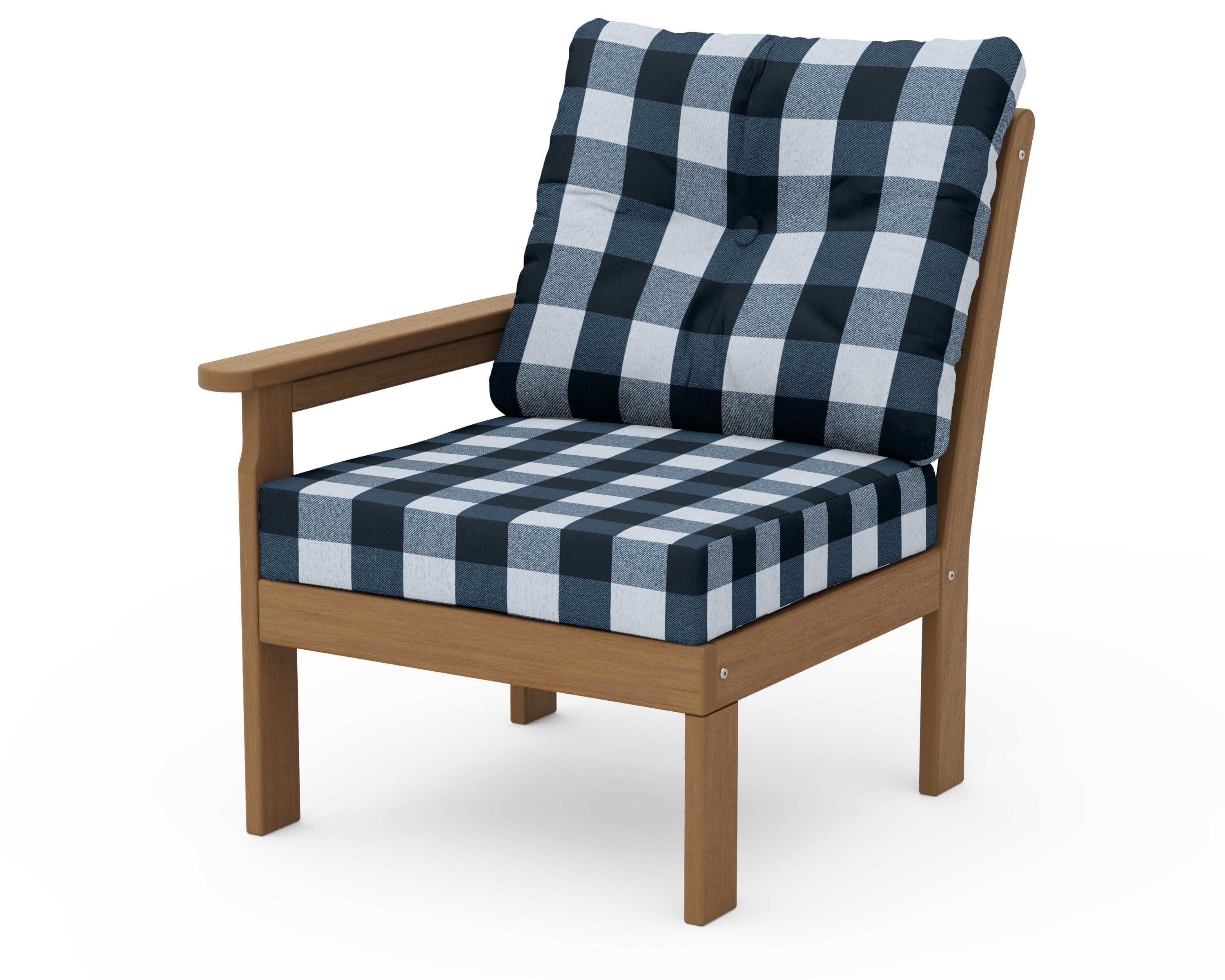 Vineyard Modular Left Arm Chair in Natural / Buffalo Plaid Marine Indigo