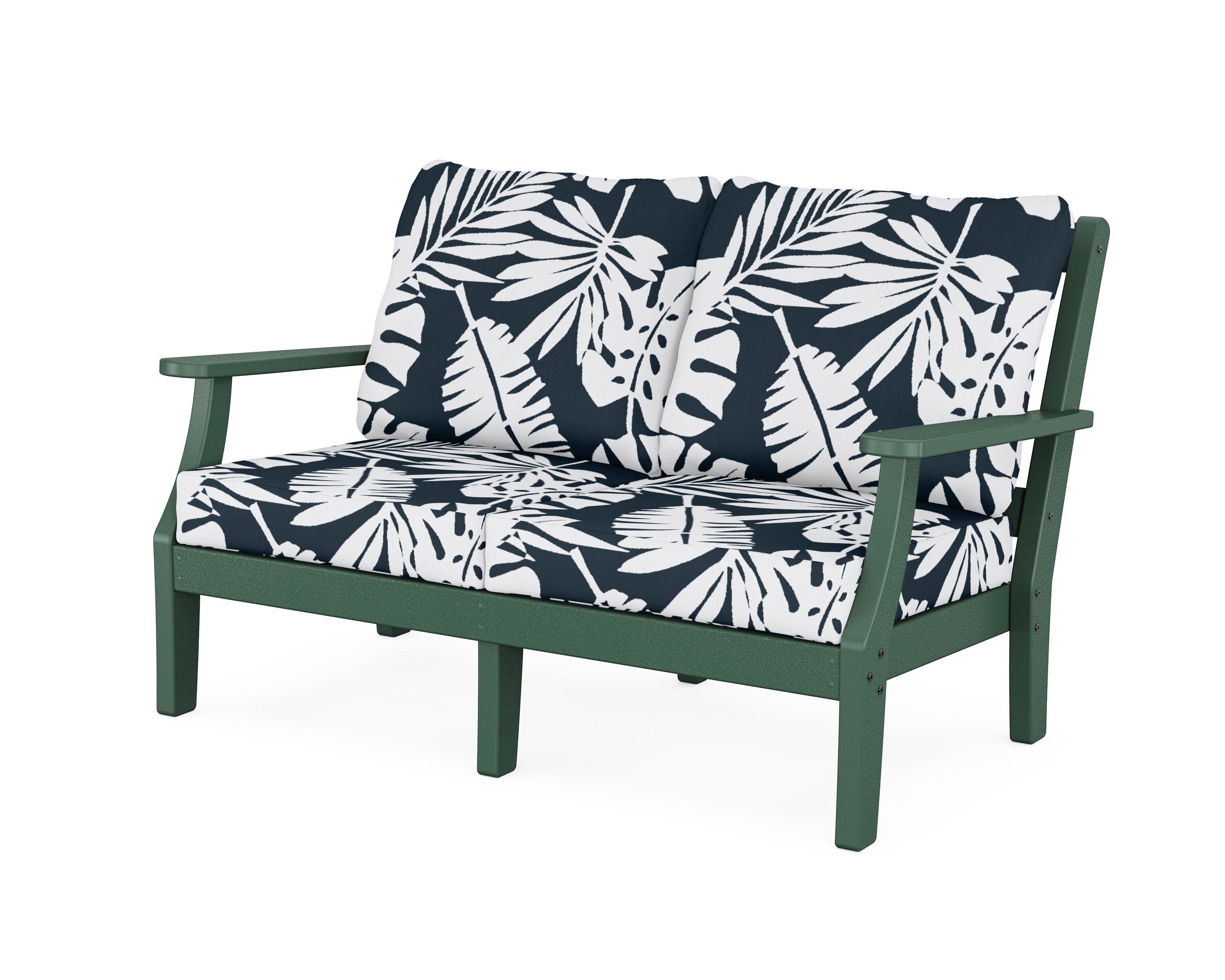 Chinoiserie Deep Seating Loveseat in Green / Leaf Marine Indigo