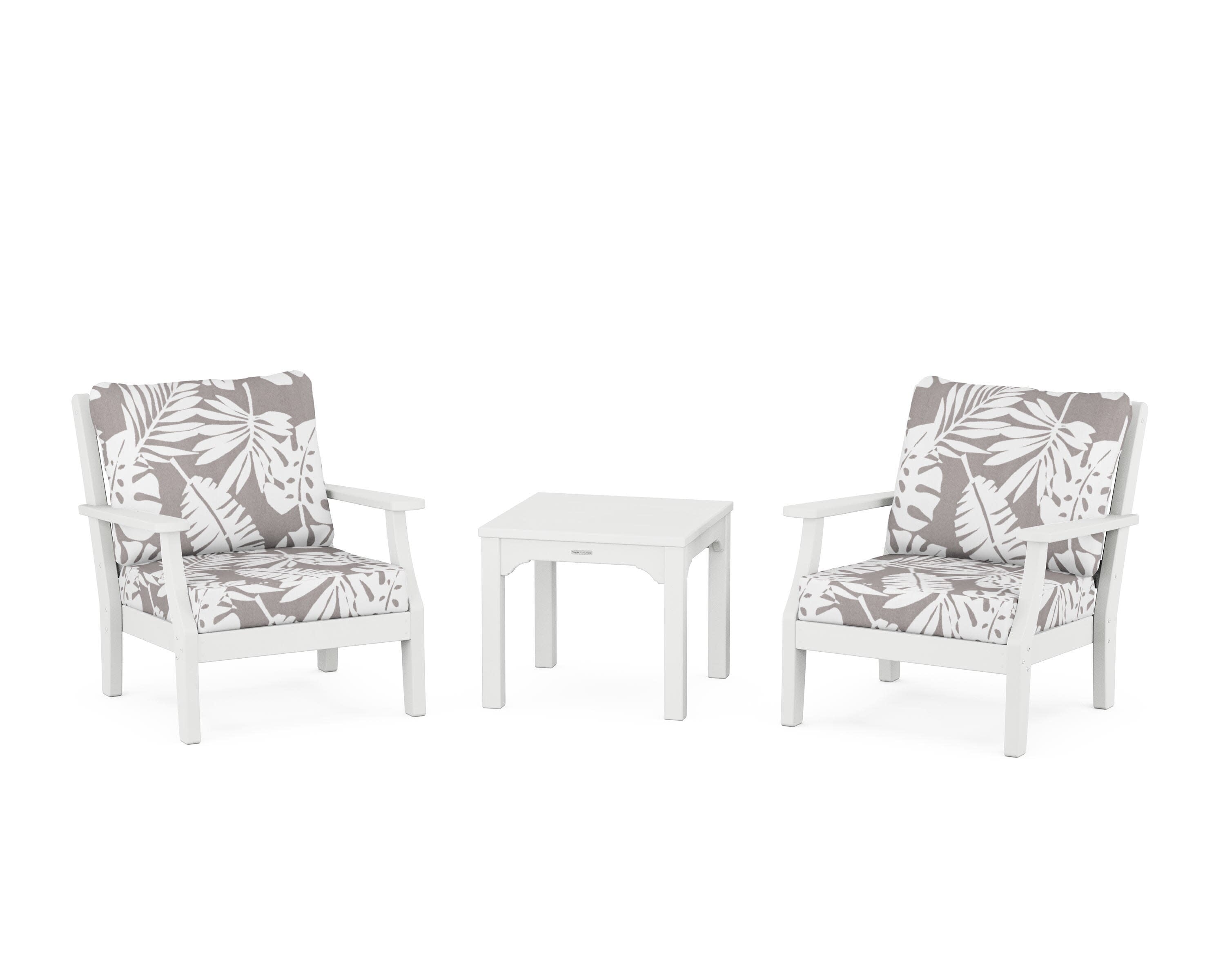 Chinoiserie 3-Piece Deep Seating Set in White / Leaf Grey Mist