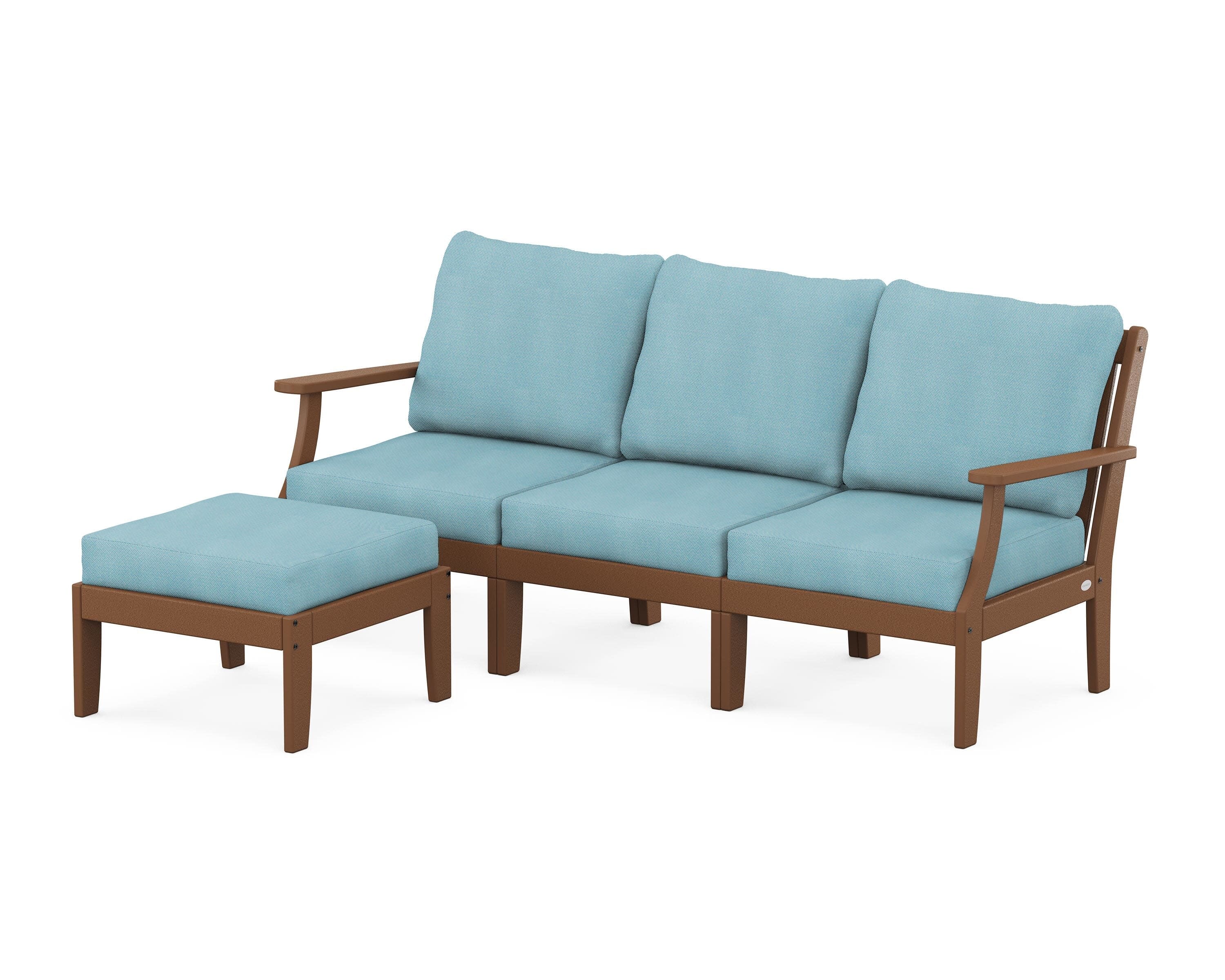 Braxton Modular 4-Piece Deep Seating Set with Ottoman in Teak / Lattice Sky Blue