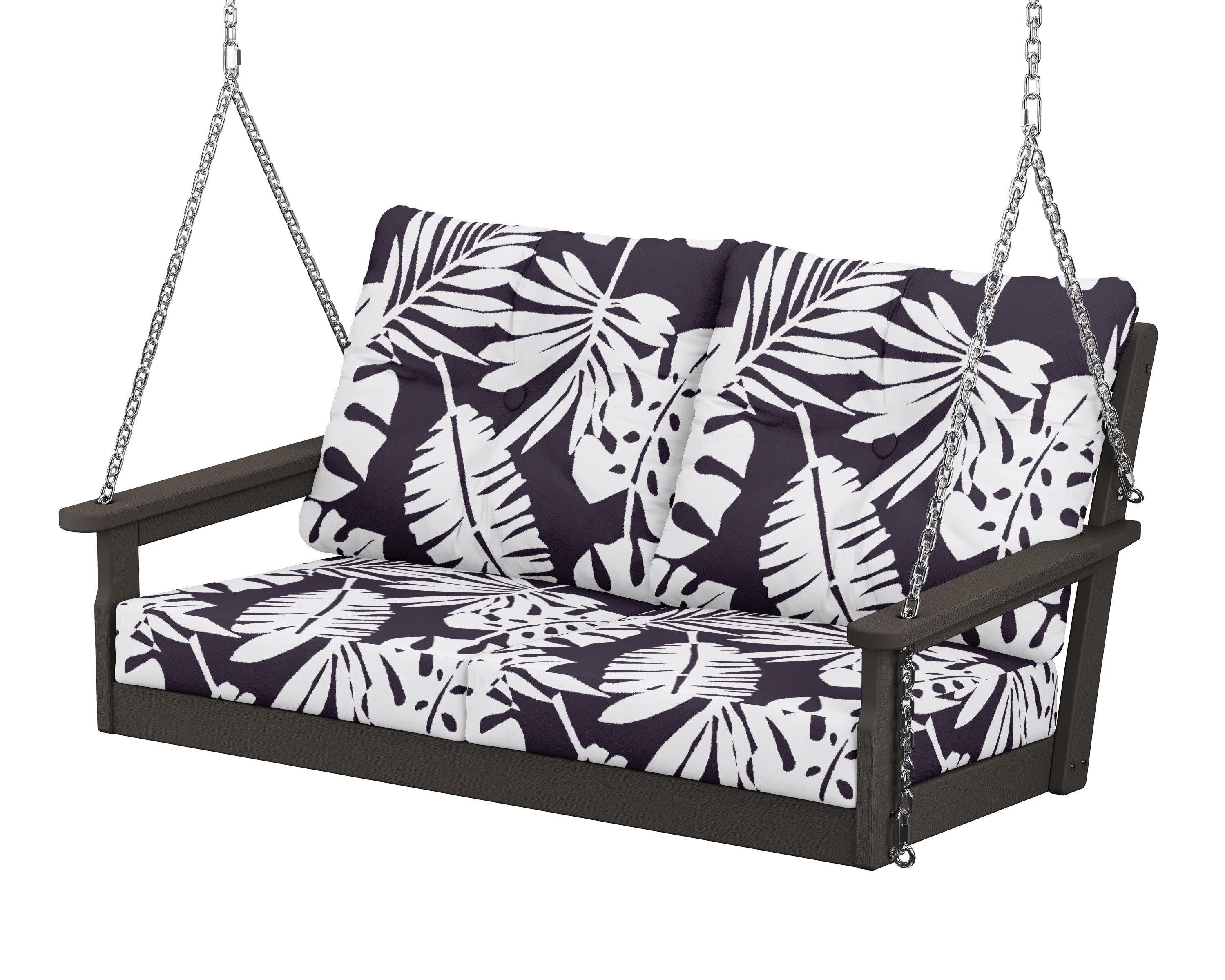 Vineyard Deep Seating Swing in Vintage Coffee / Leaf Navy