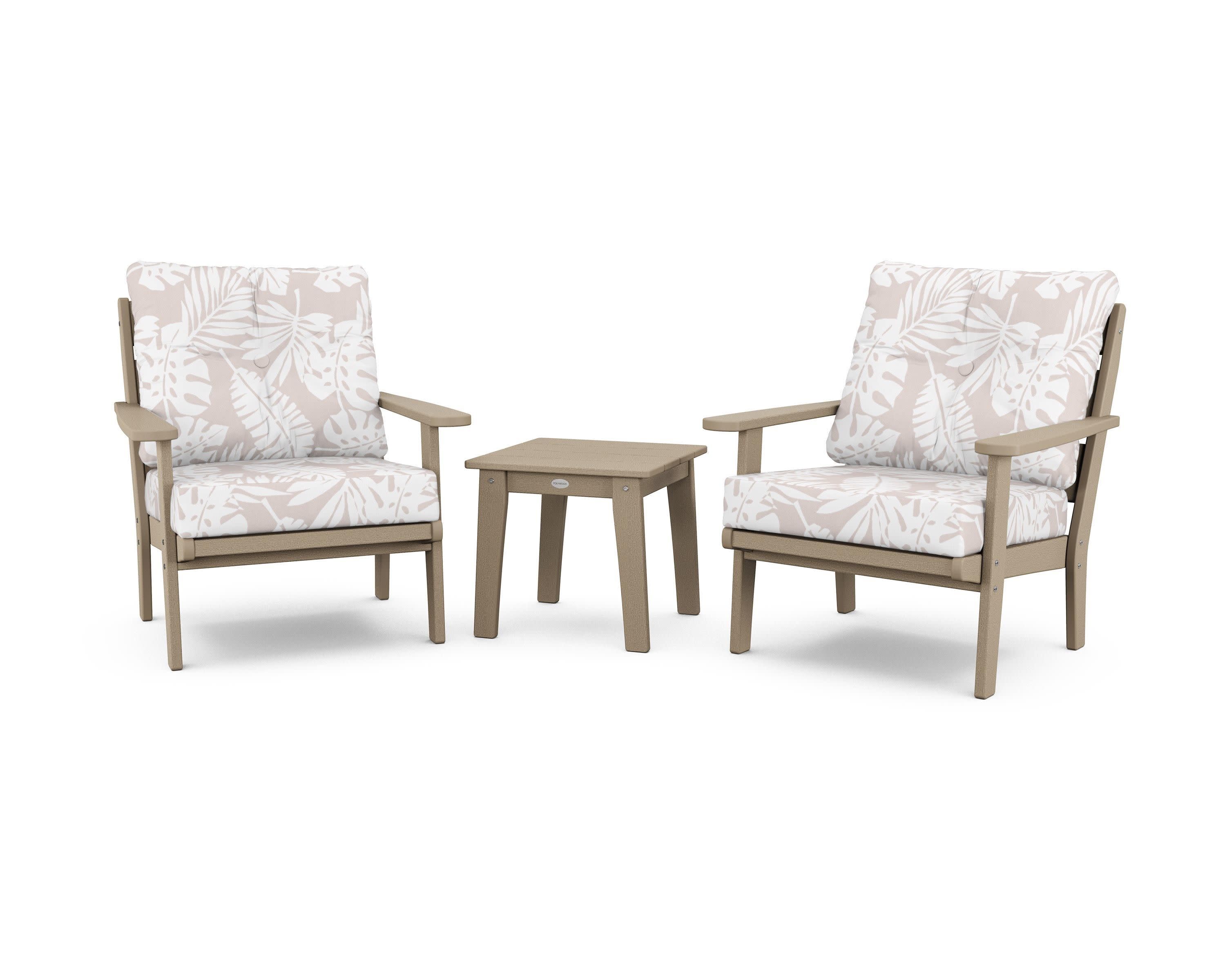 Lakeside 3-Piece Deep Seating Chair Set in Vintage Sahara / Leaf Dune Burlap