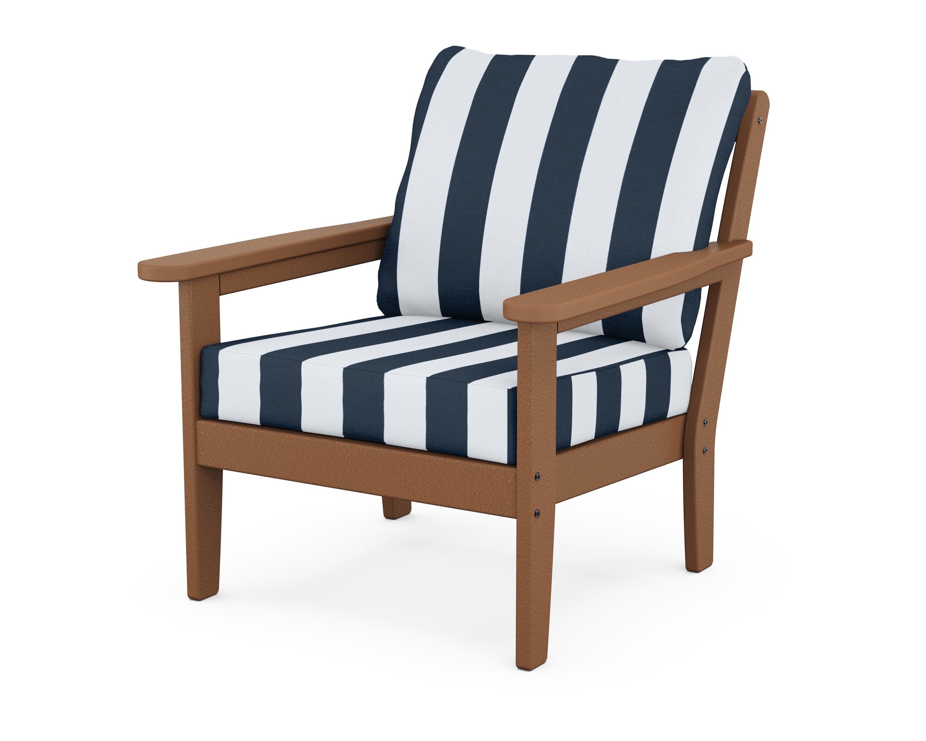 Cottage Deep Seating Chair in Teak / Cabana Stripe Marine Indigo