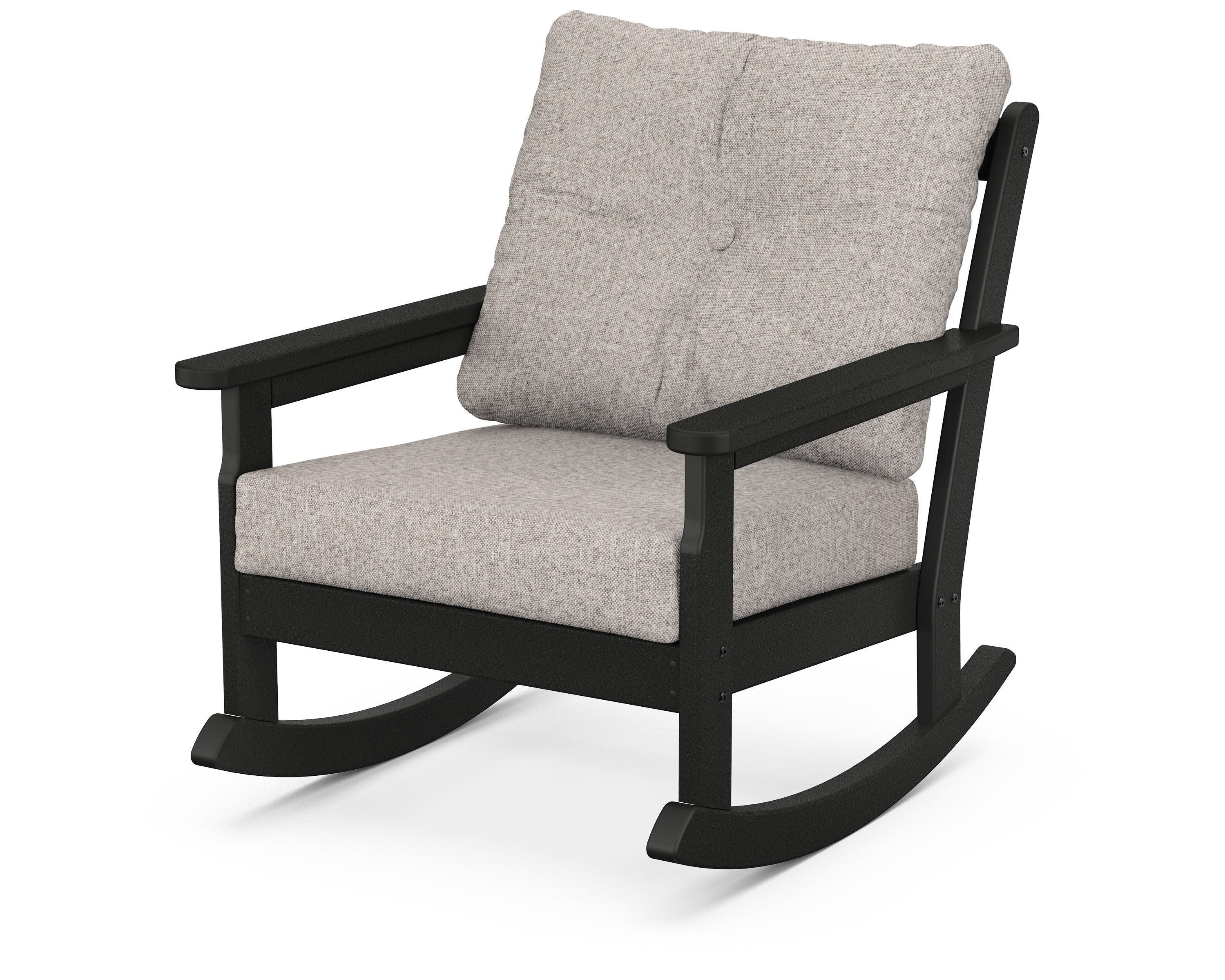 Vineyard Deep Seating Rocking Chair in Black / Weathered Tweed
