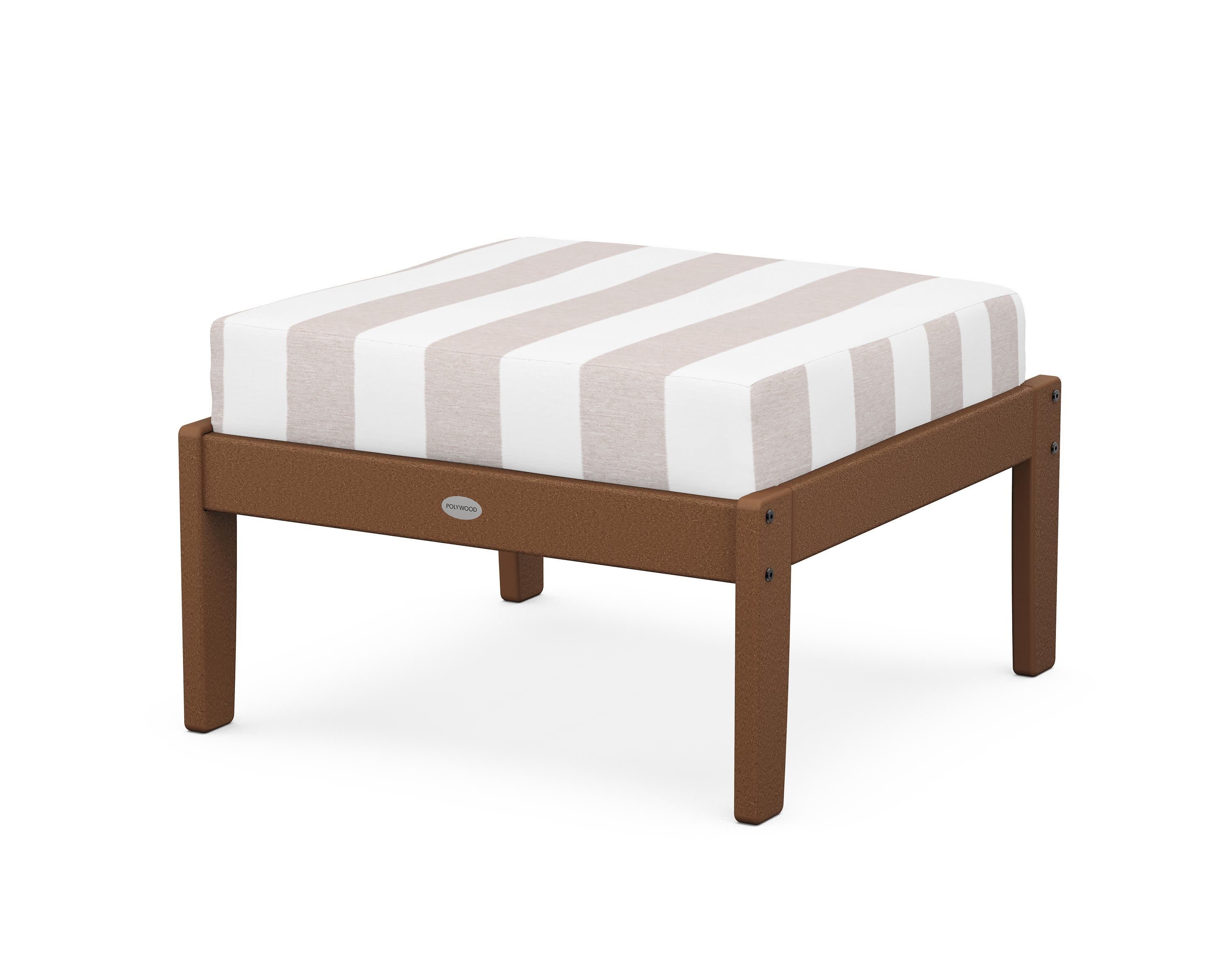 Braxton Deep Seating Ottoman in Teak / Cabana Stripe Dune Burlap