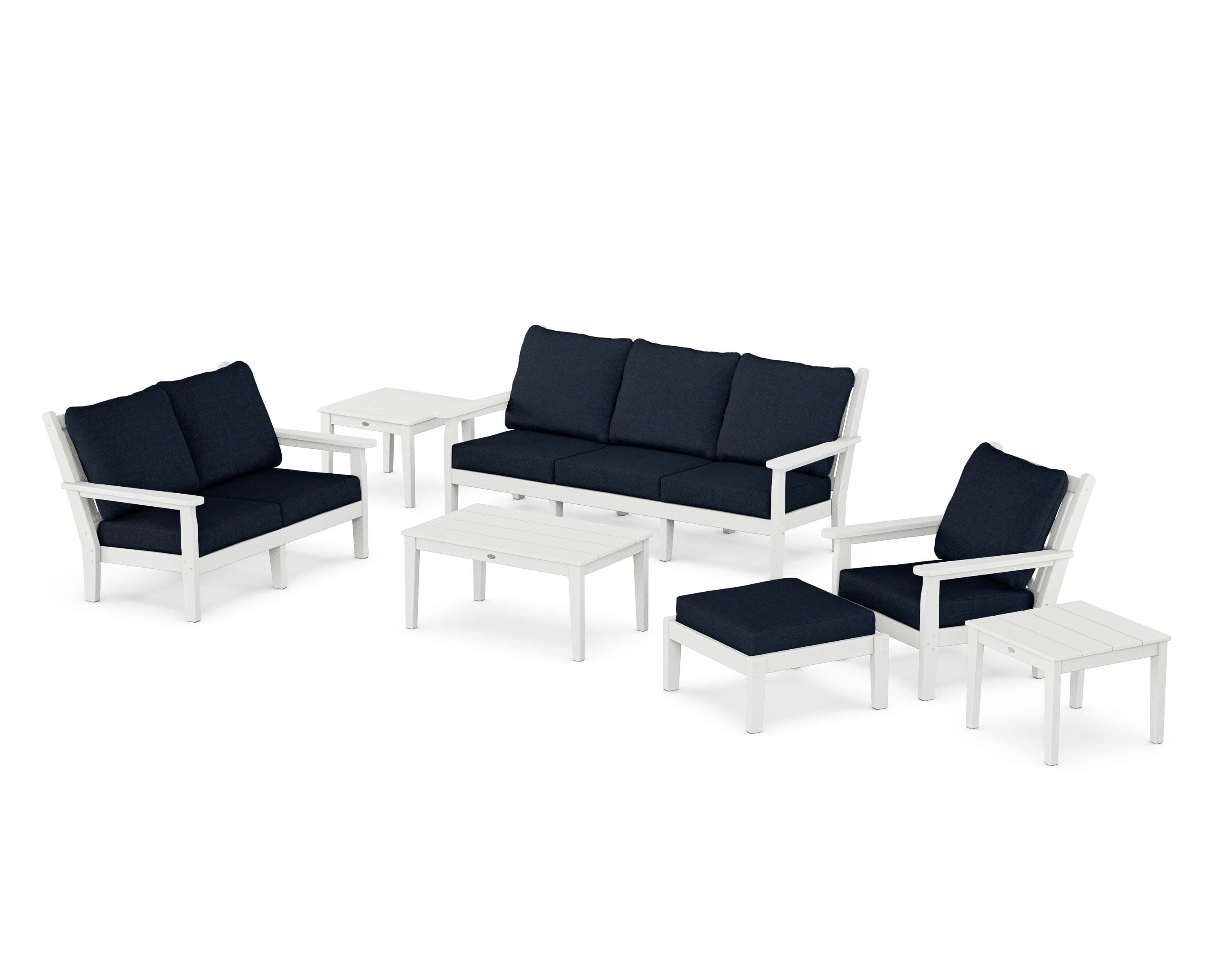 Chippendale 7-Piece Deep Seating Set in White / Marine Indigo