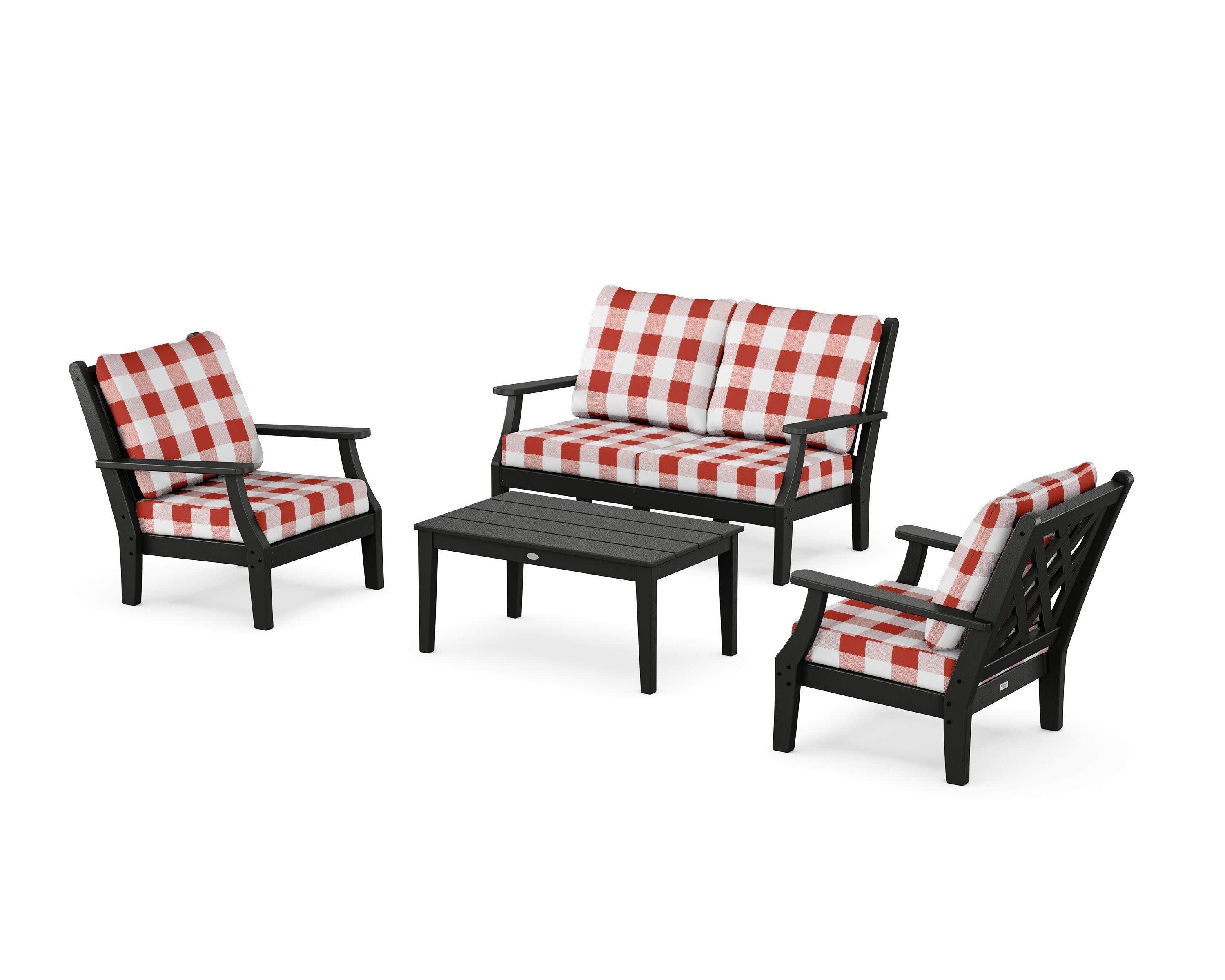 Wovendale 4-Piece Deep Seating Set with Loveseat in Black / Buffalo Plaid Crimson