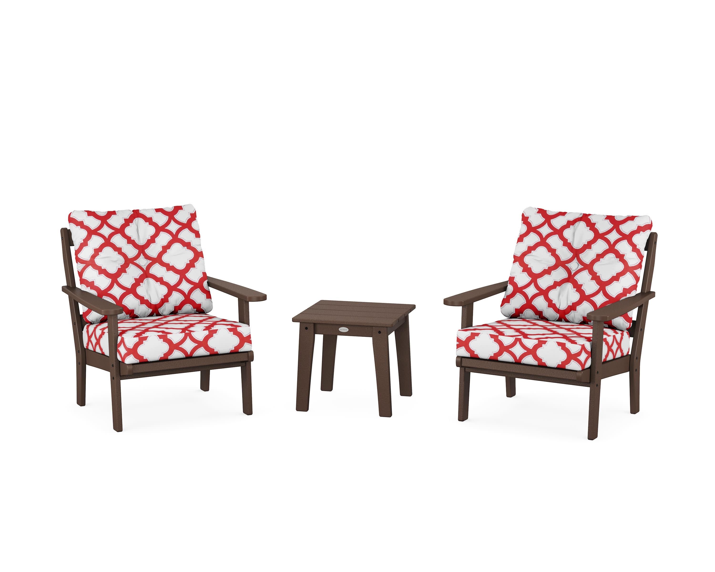 Mission 3-Piece Deep Seating Set in Mahogany / Trellis Crimson