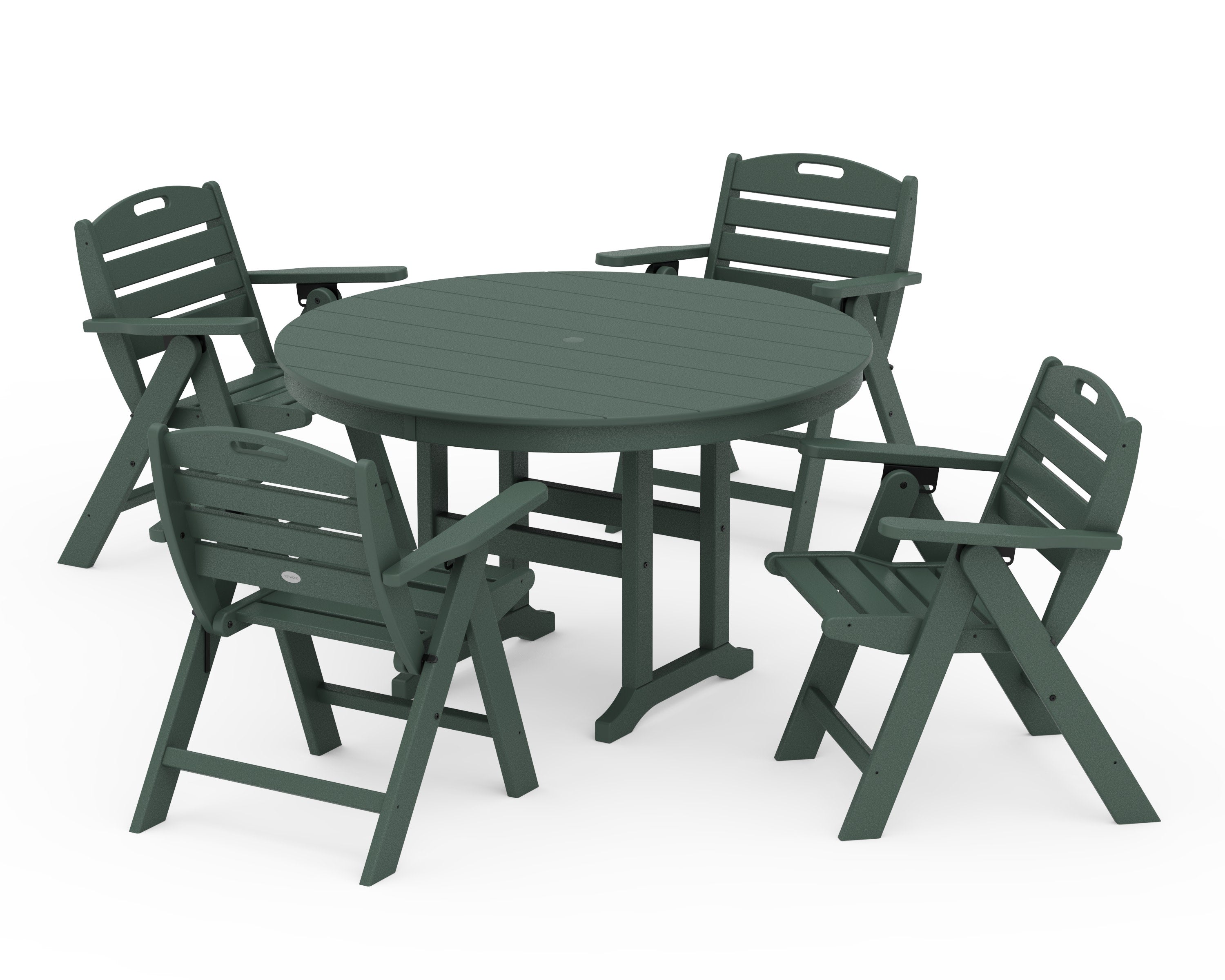Nautical Folding Lowback Chair 5-Piece Round Farmhouse Dining Set in Green