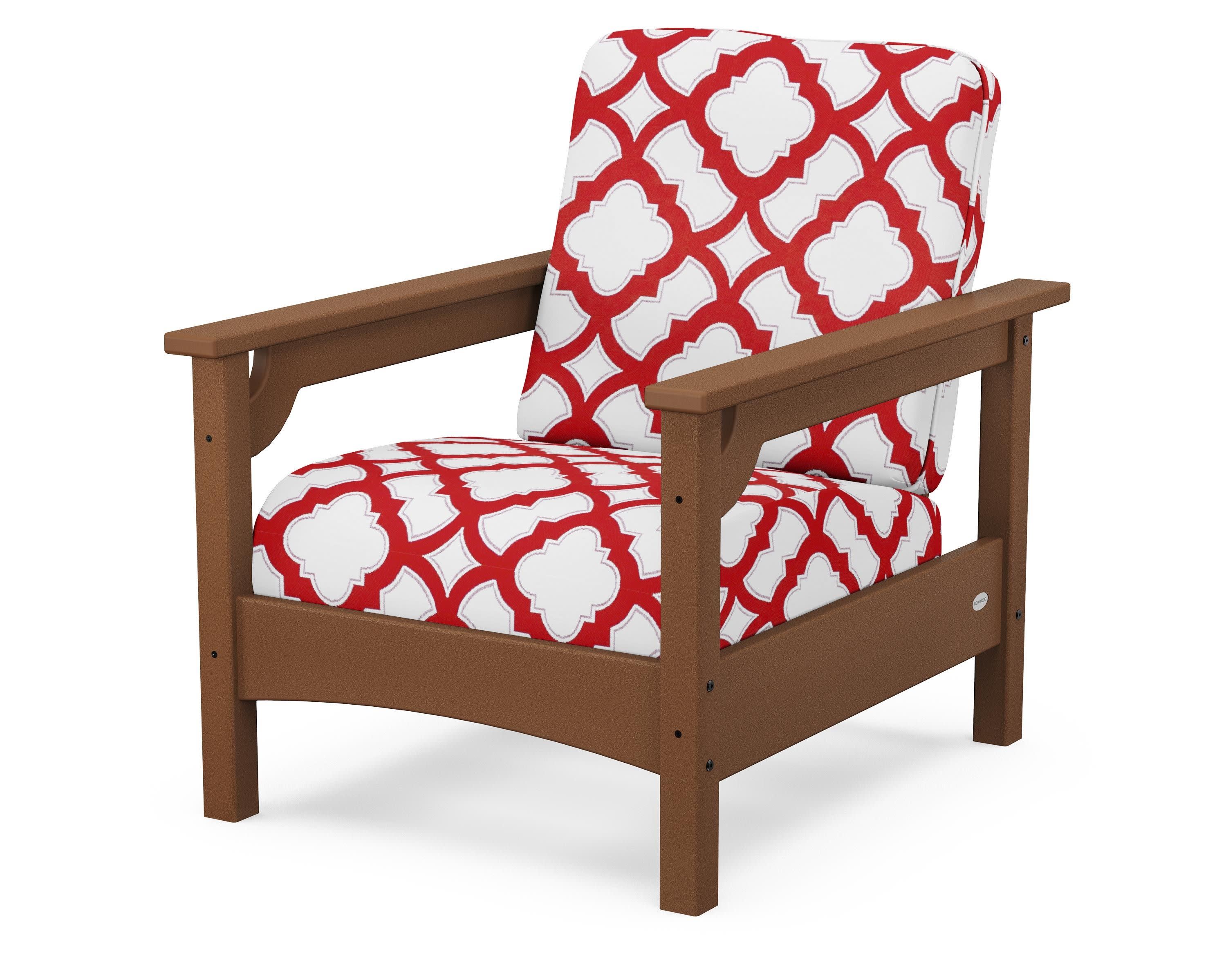 Club Chair in Teak / Trellis Crimson