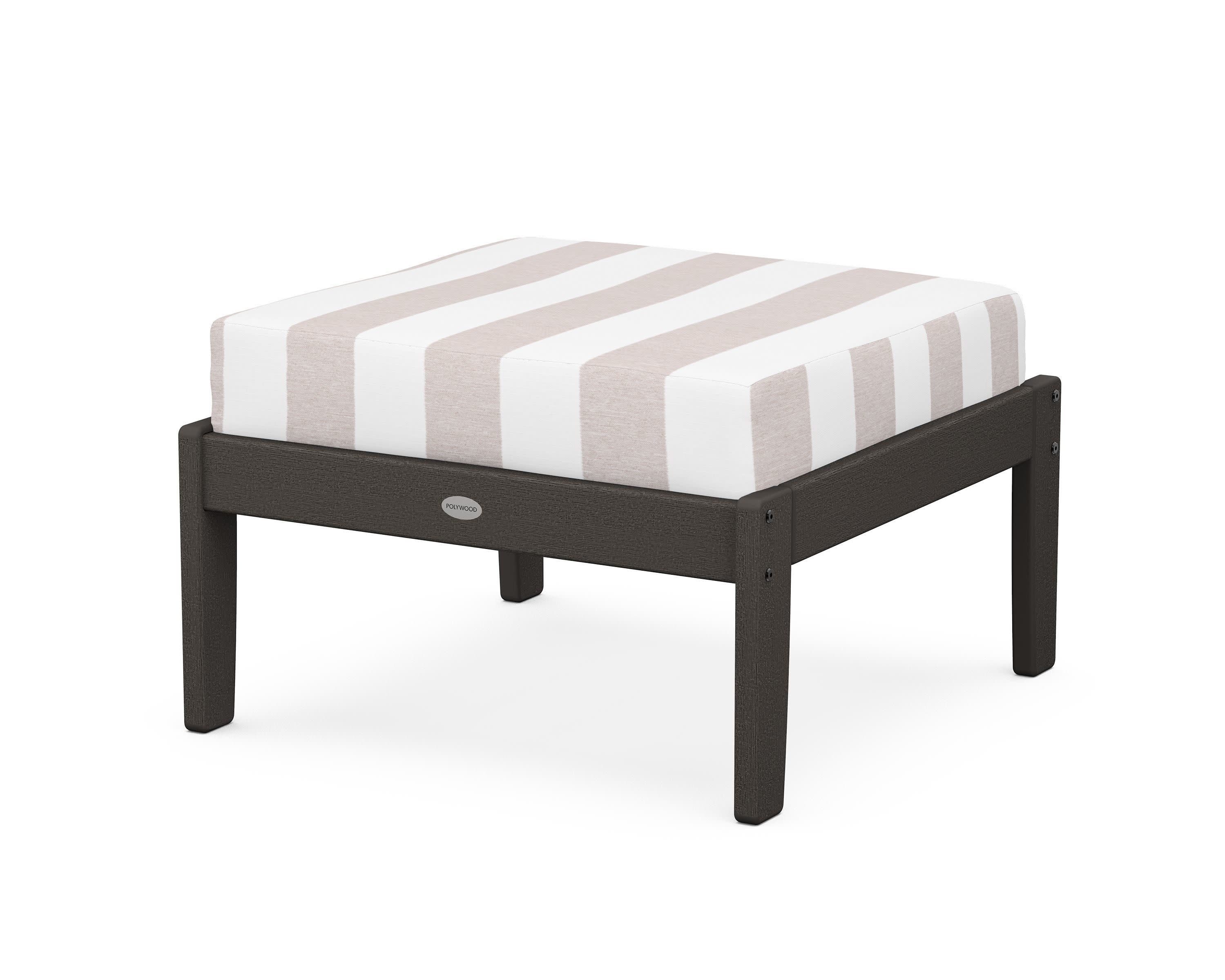 Braxton Deep Seating Ottoman in Vintage Coffee / Cabana Stripe Dune Burlap