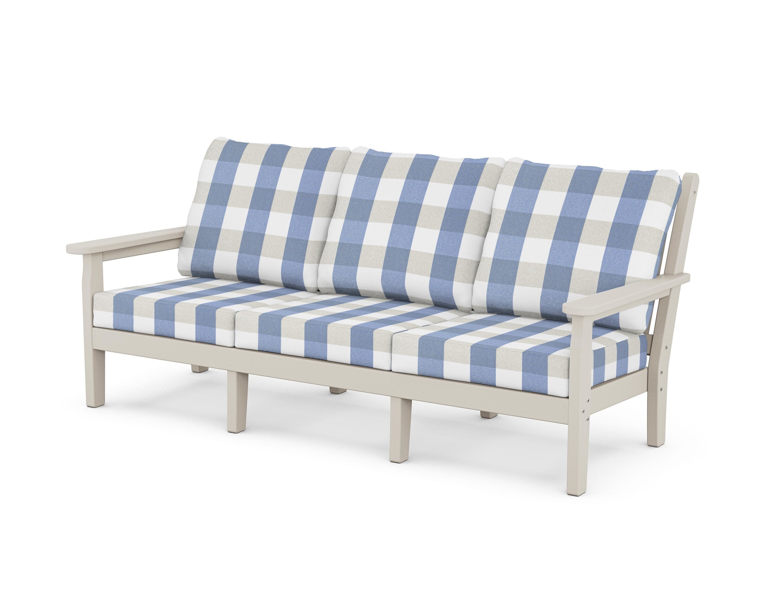 Chippendale Deep Seating Sofa in Sand / Buffalo Plaid Sky Blue