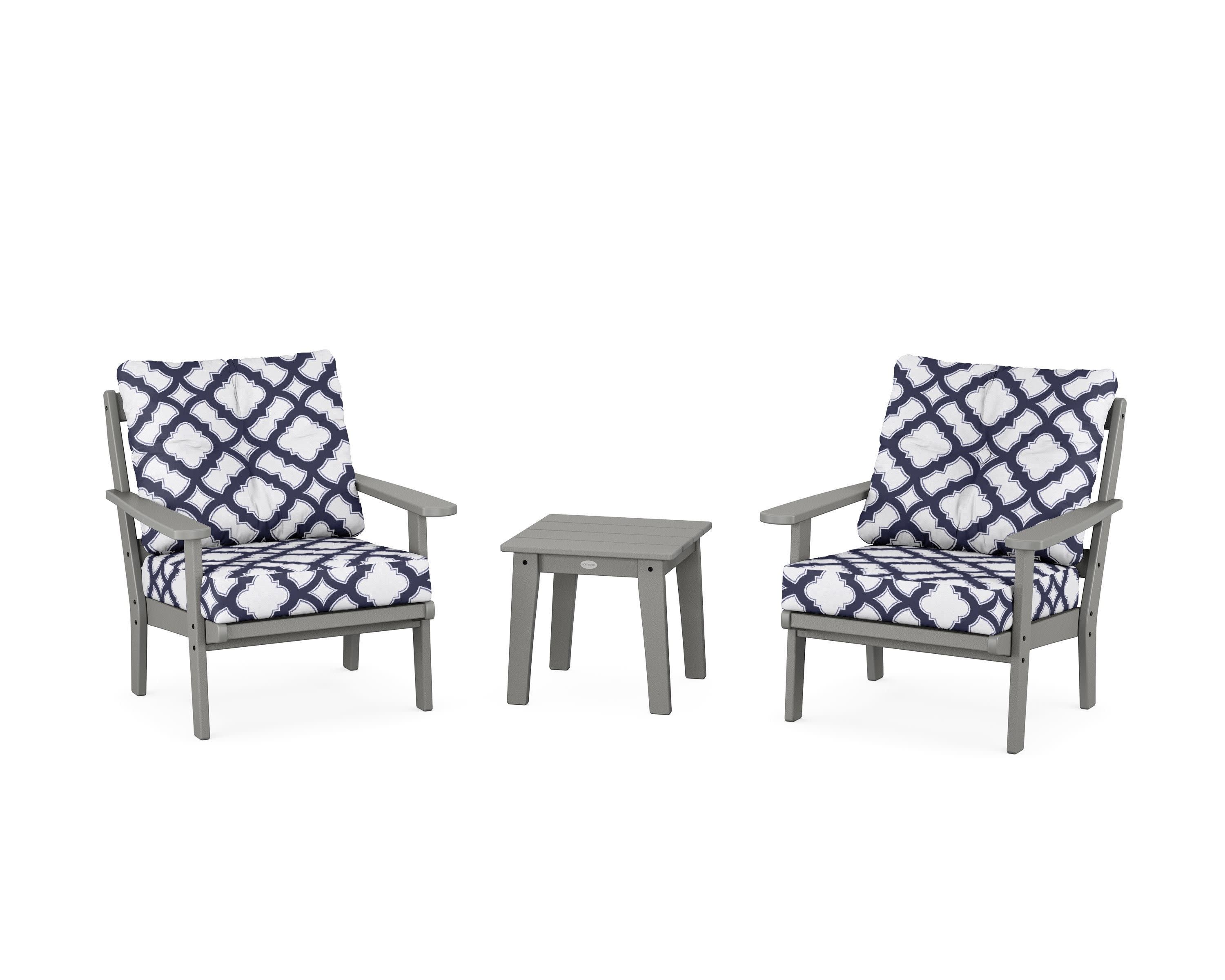 Mission 3-Piece Deep Seating Set in Slate Grey / Trellis Navy