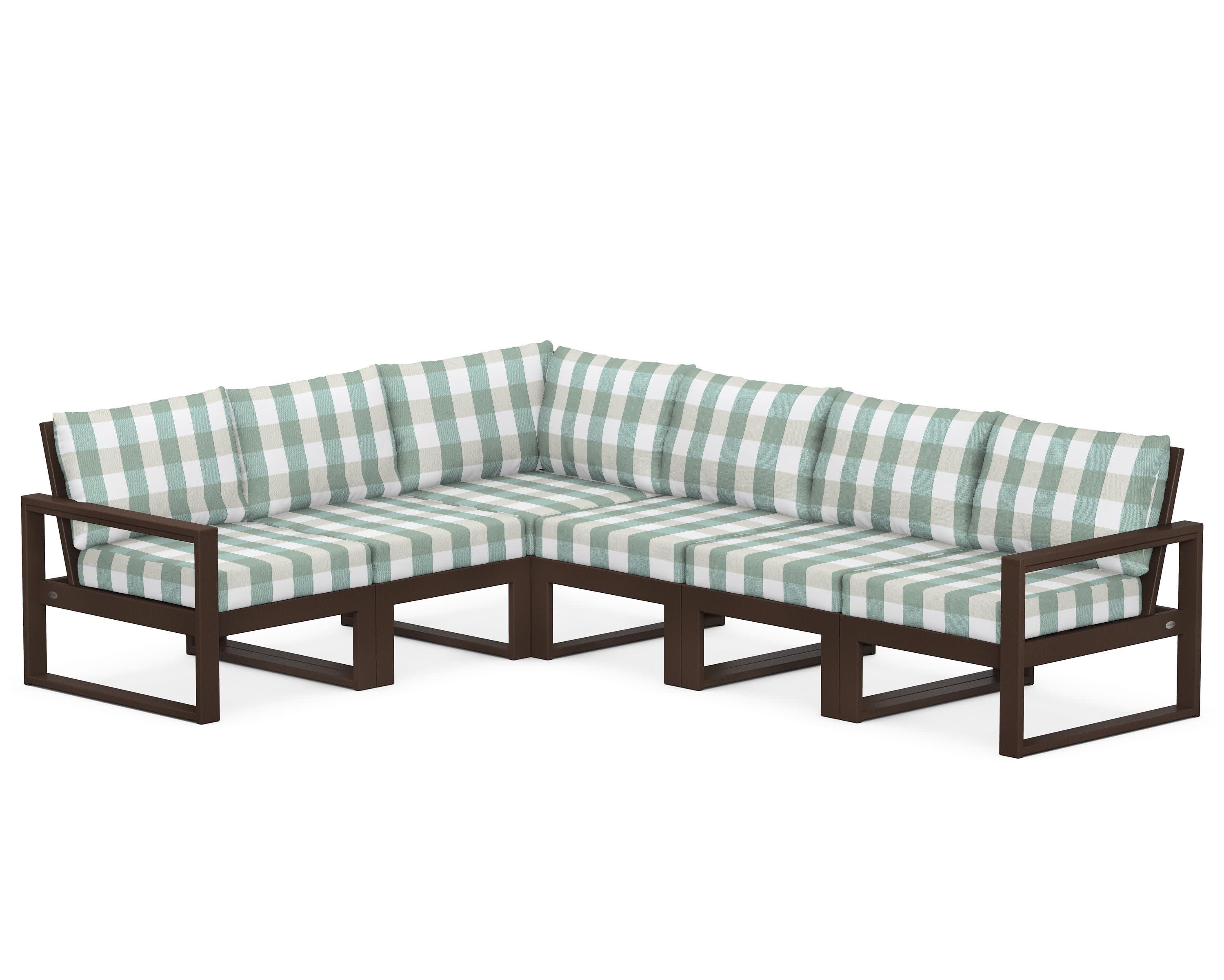 EDGE 6-Piece Modular Deep Seating Set in Mahogany / Buffalo Plaid Glacier Spa