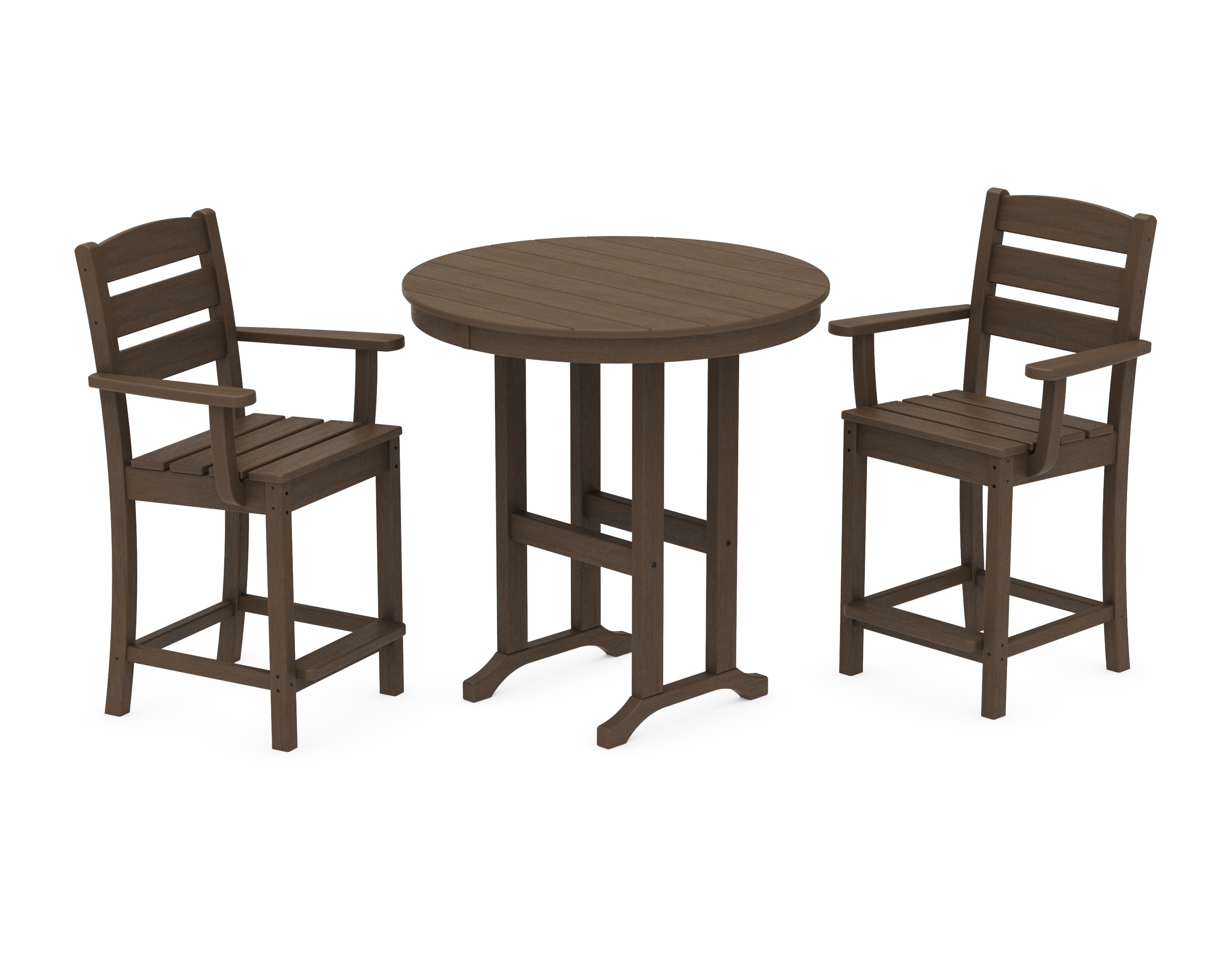 Lakeside 3-Piece Round Farmhouse Arm Chair Counter Set in Kona