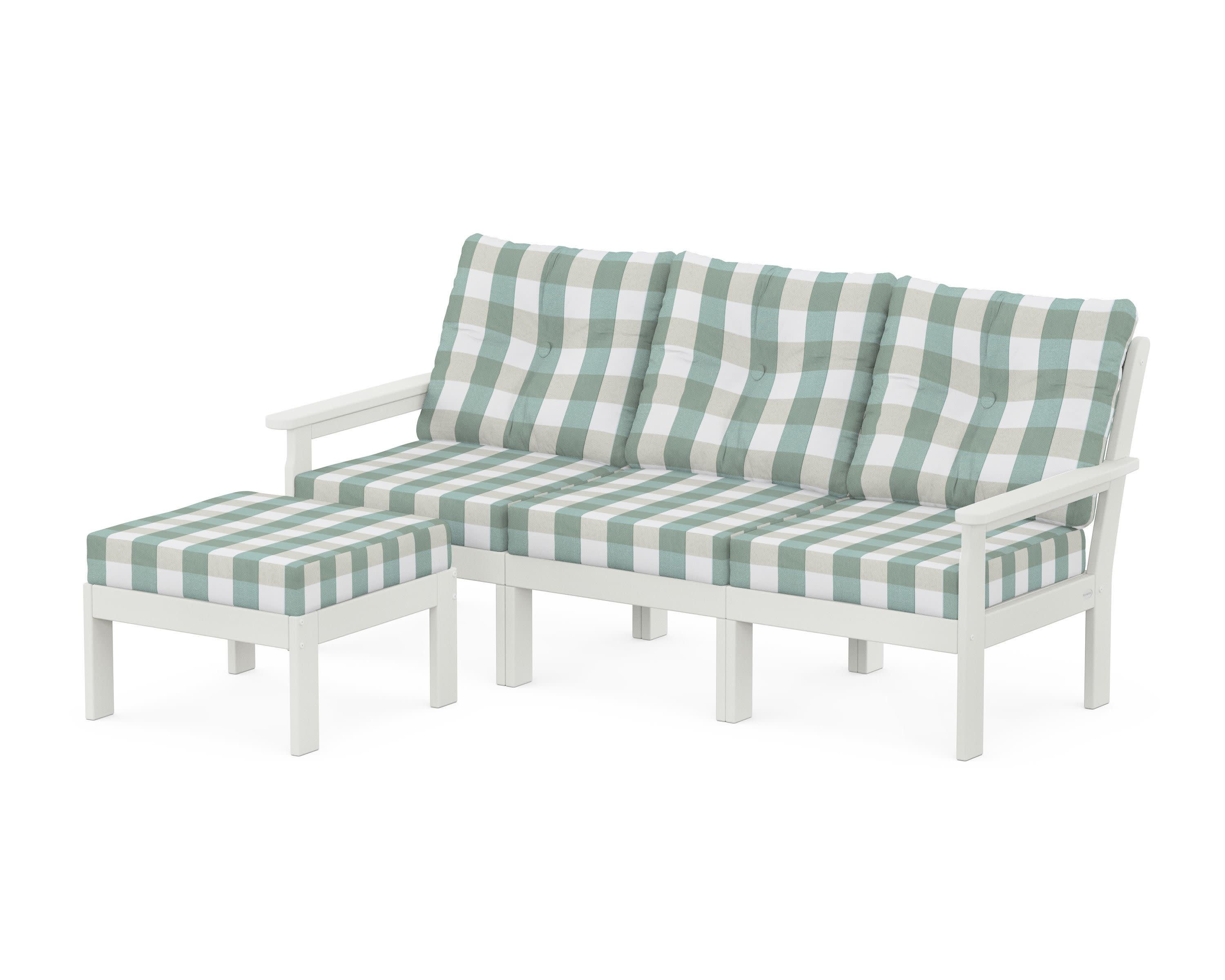 Vineyard 4-Piece Sectional with Ottoman in Vintage White / Buffalo Plaid Glacier Spa