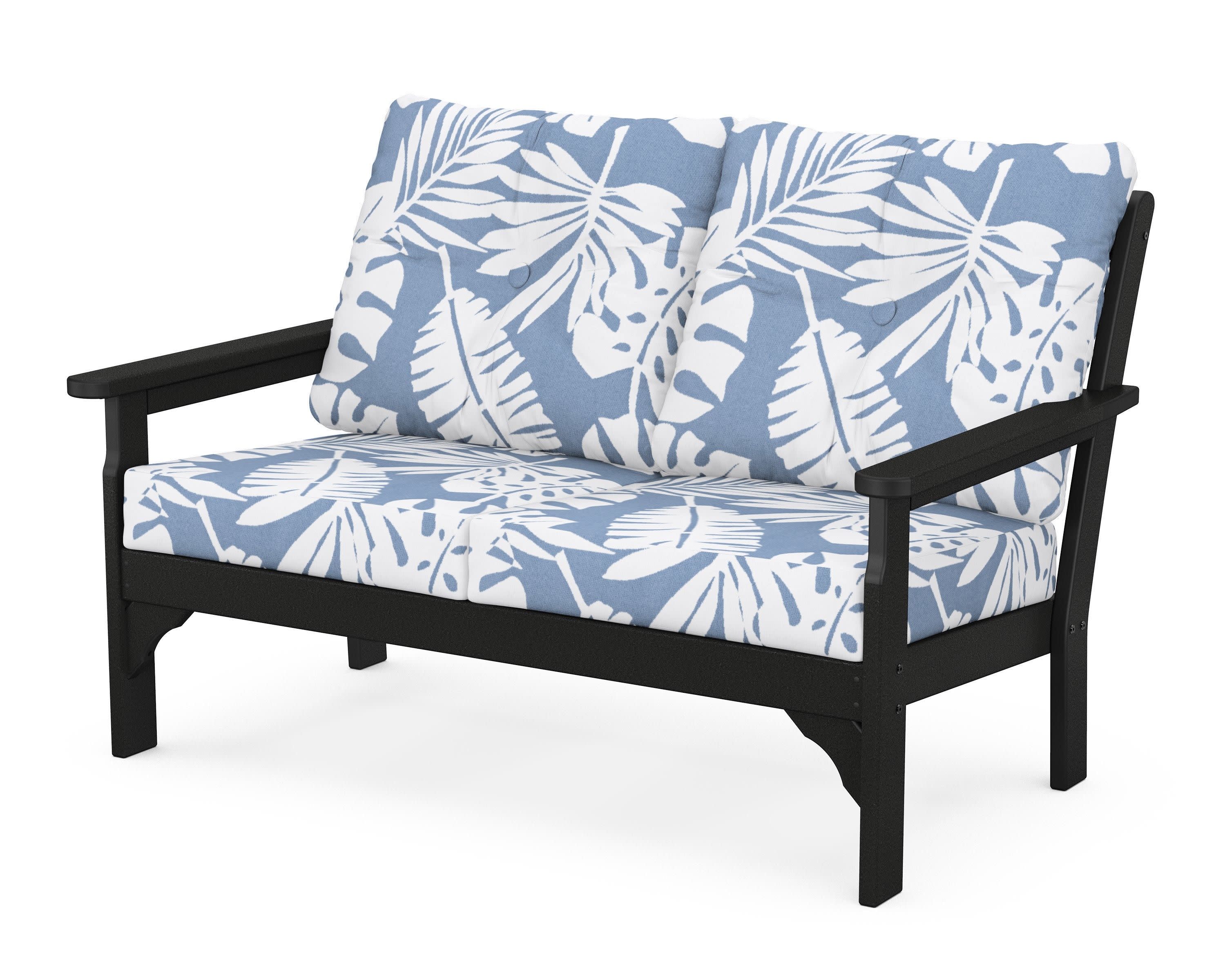 Vineyard Deep Seating Loveseat in Black / Leaf Sky Blue