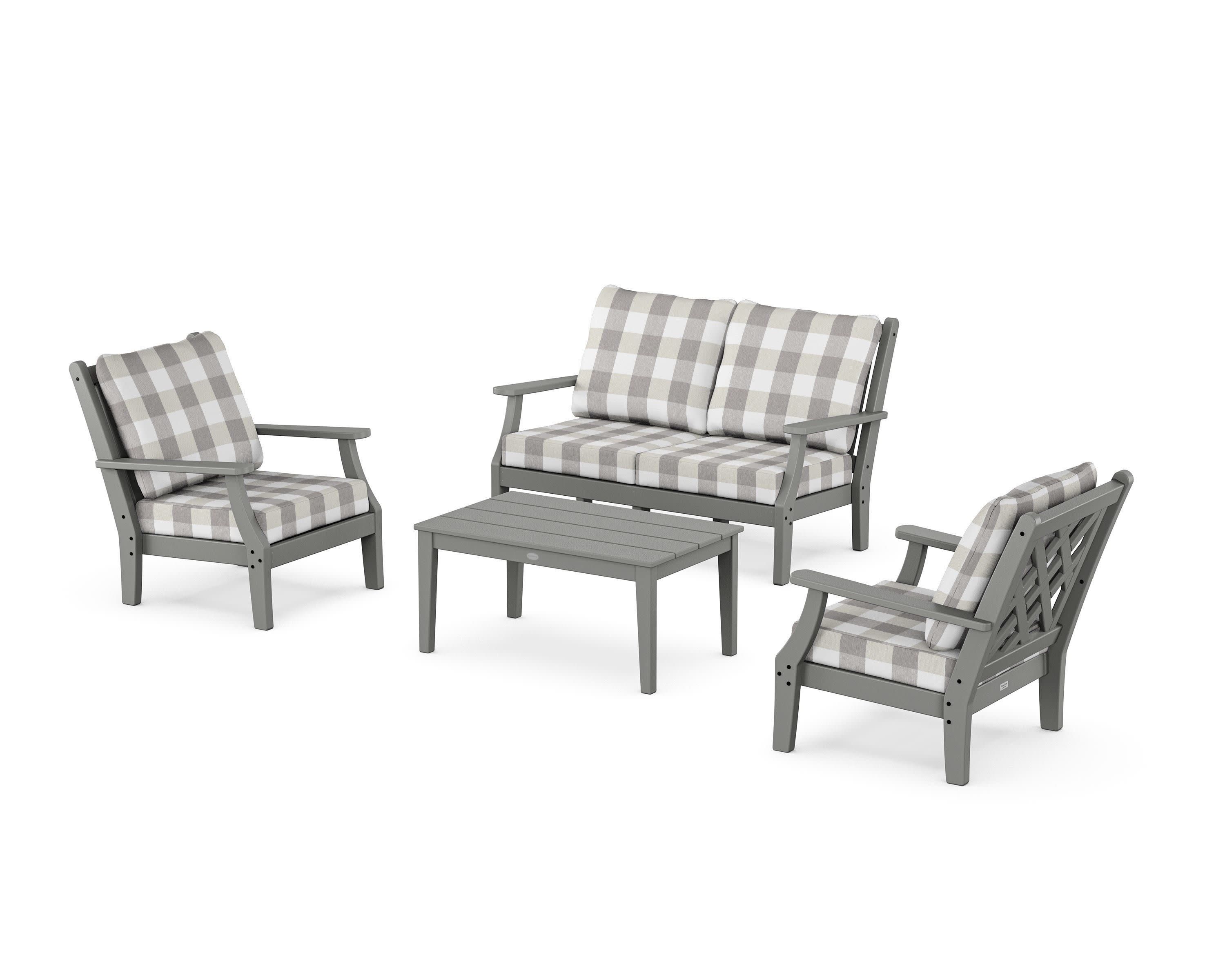 Wovendale 4-Piece Deep Seating Set with Loveseat in Slate Grey / Buffalo Plaid Grey Mist