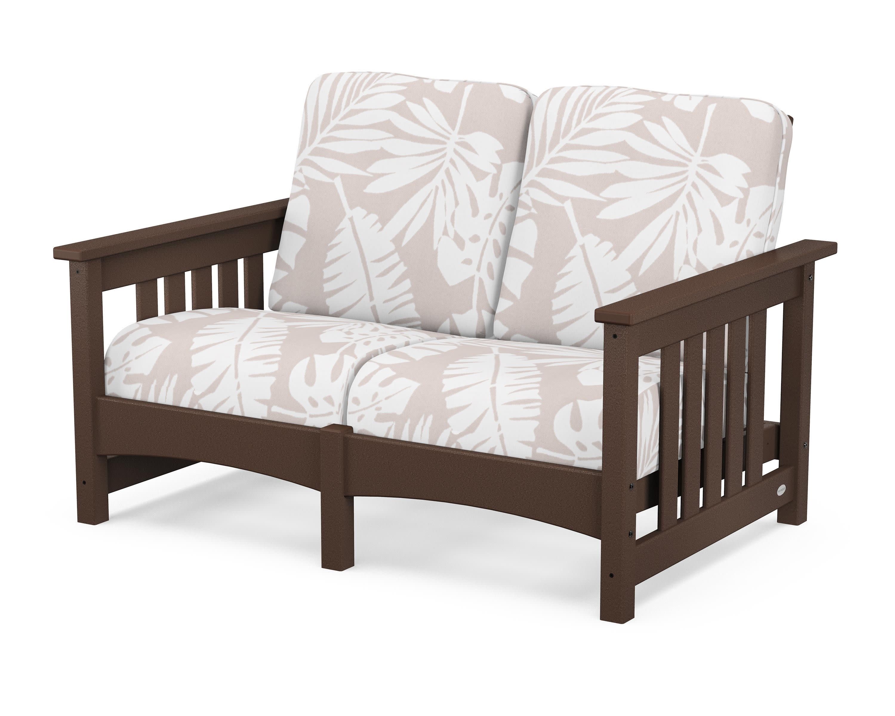 Club Mission Loveseat in Mahogany / Leaf Dune Burlap