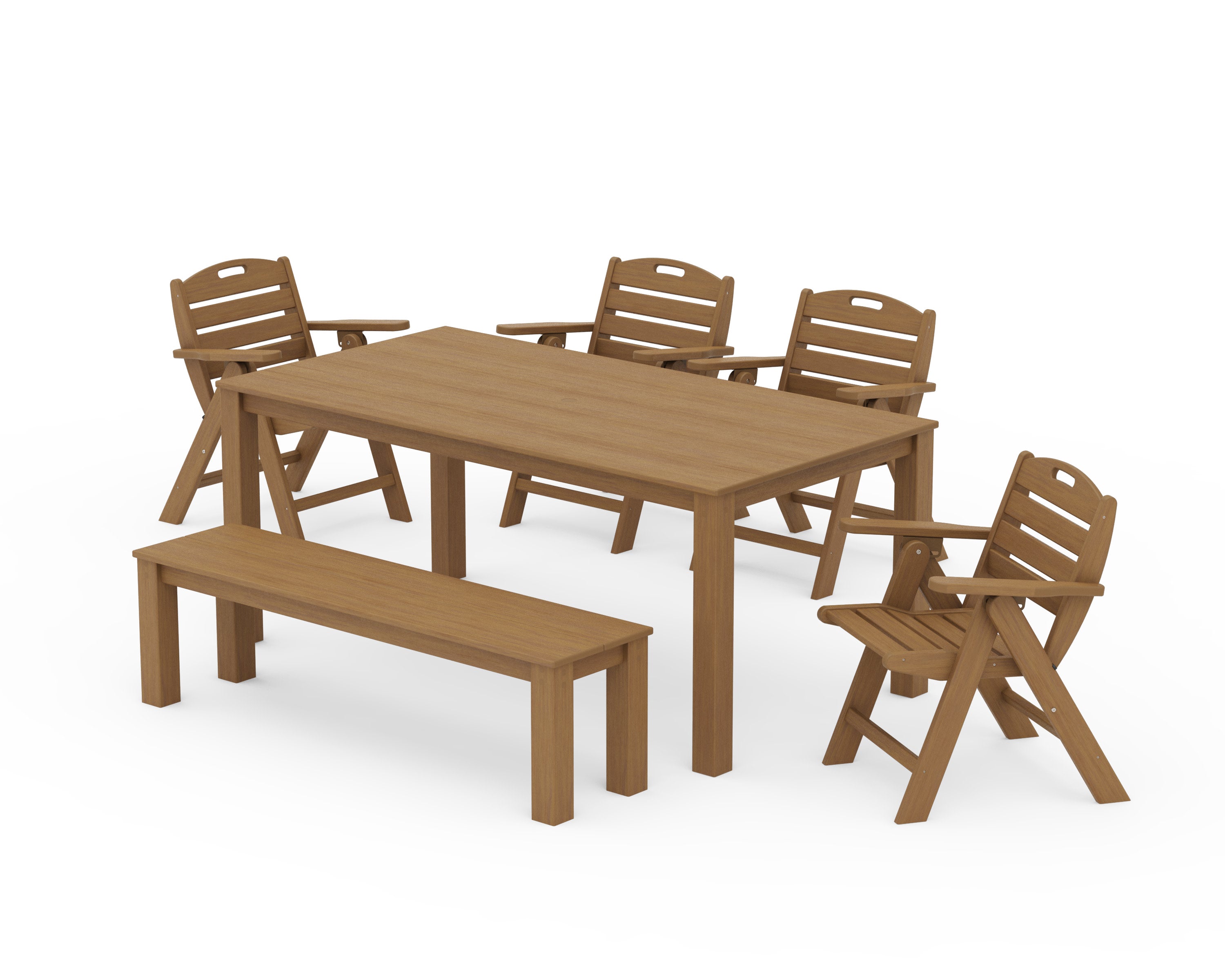 Nautical Folding Lowback Chair 6-Piece Parsons Dining Set with Bench in Natural