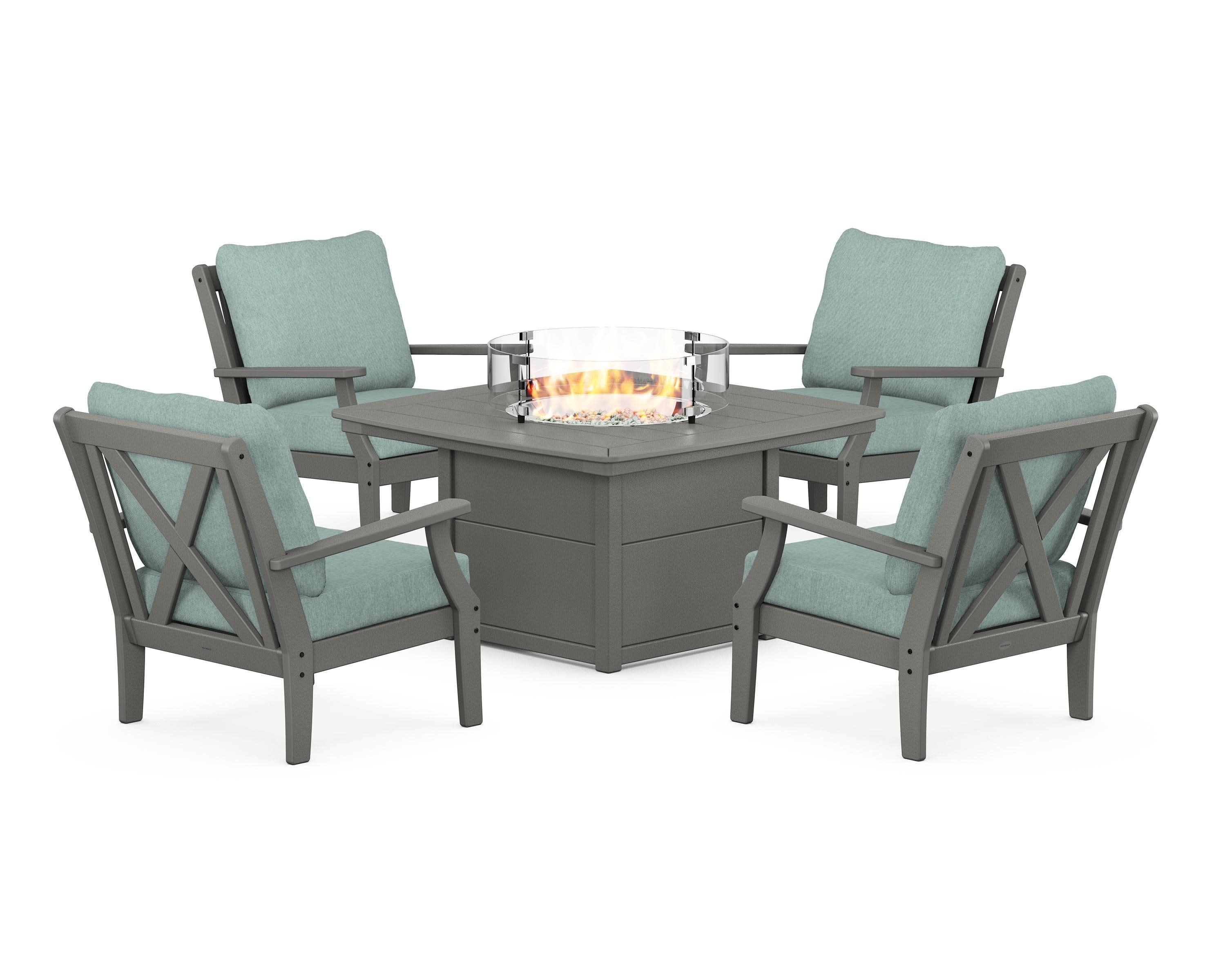 Braxton 5-Piece Deep Seating Conversation Set with Fire Pit Table in Slate Grey / Glacier Spa