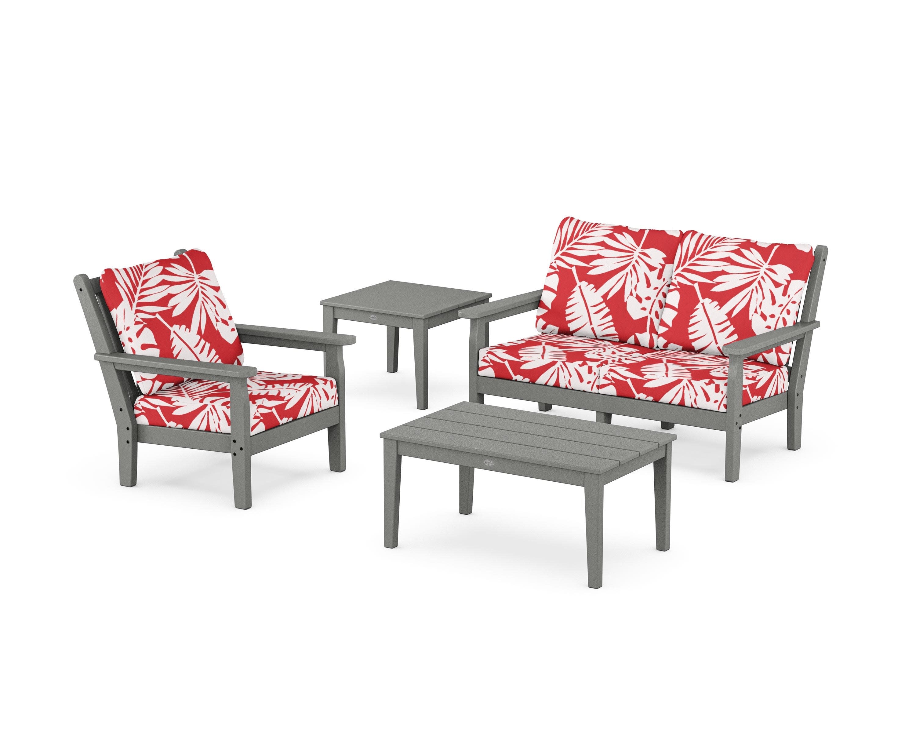 Chippendale 4-Piece Deep Seating Set in Slate Grey / Leaf Crimson