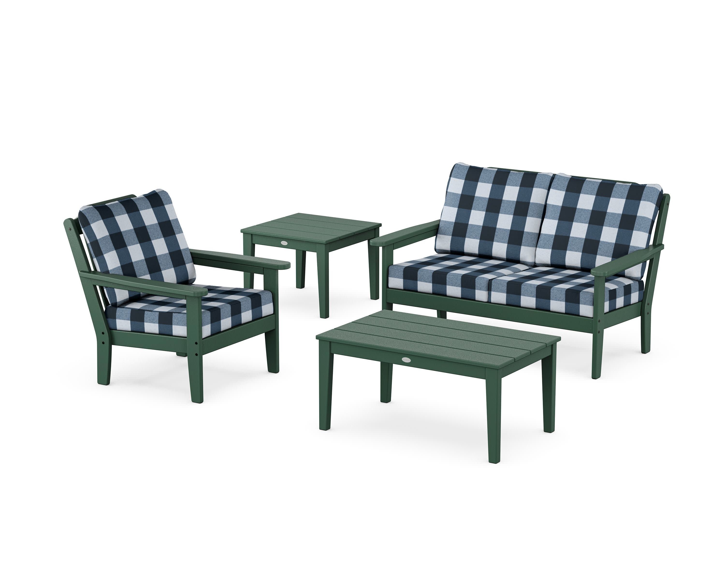 Wovendale 4-Piece Deep Seating Set in Green / Buffalo Plaid Marine Indigo